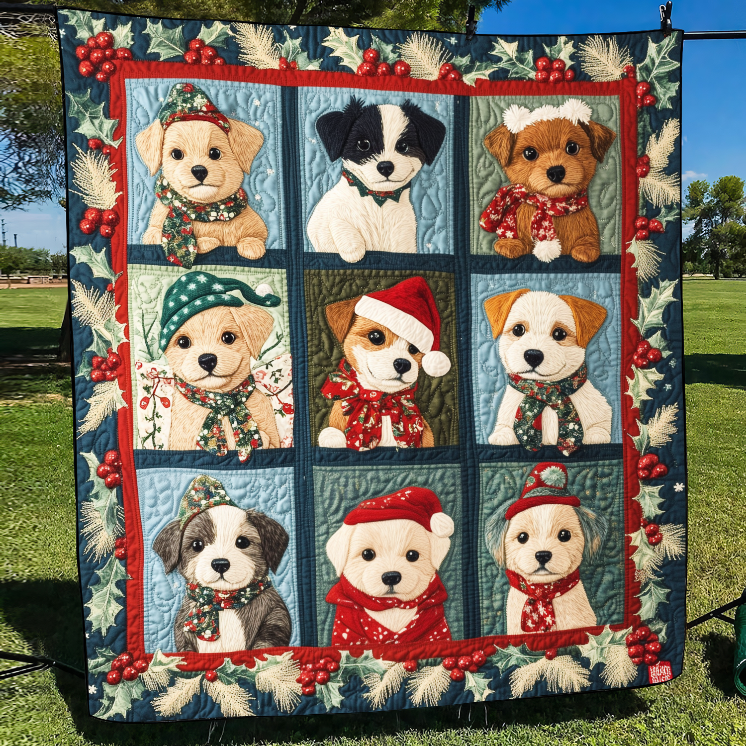 Christmas Puppy Joy Quilted Blanket Christmas Presents For Dog Lovers