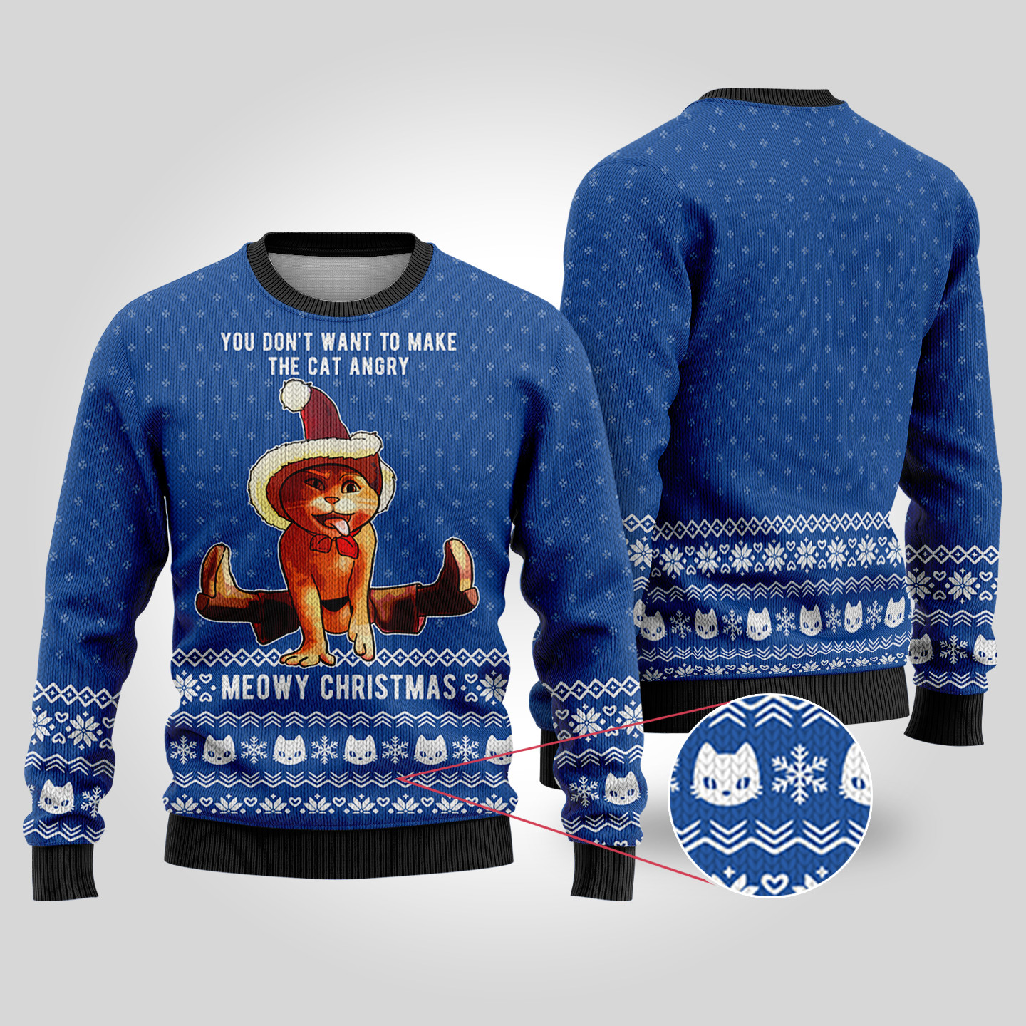 Christmas Puss In Boots Ugly Sweater Royal Comfortable Holiday Sweater for Chilly Nights