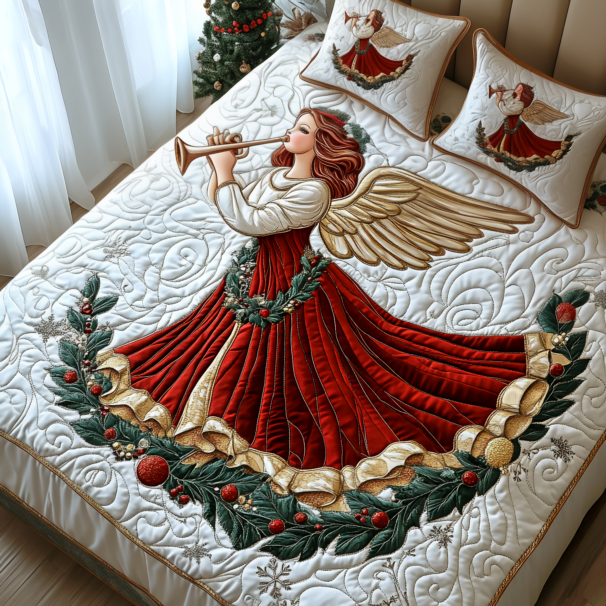 Christmas Quilted Bedding Set Bed Room Decoration Appreciation Gifts For Church Volunteers