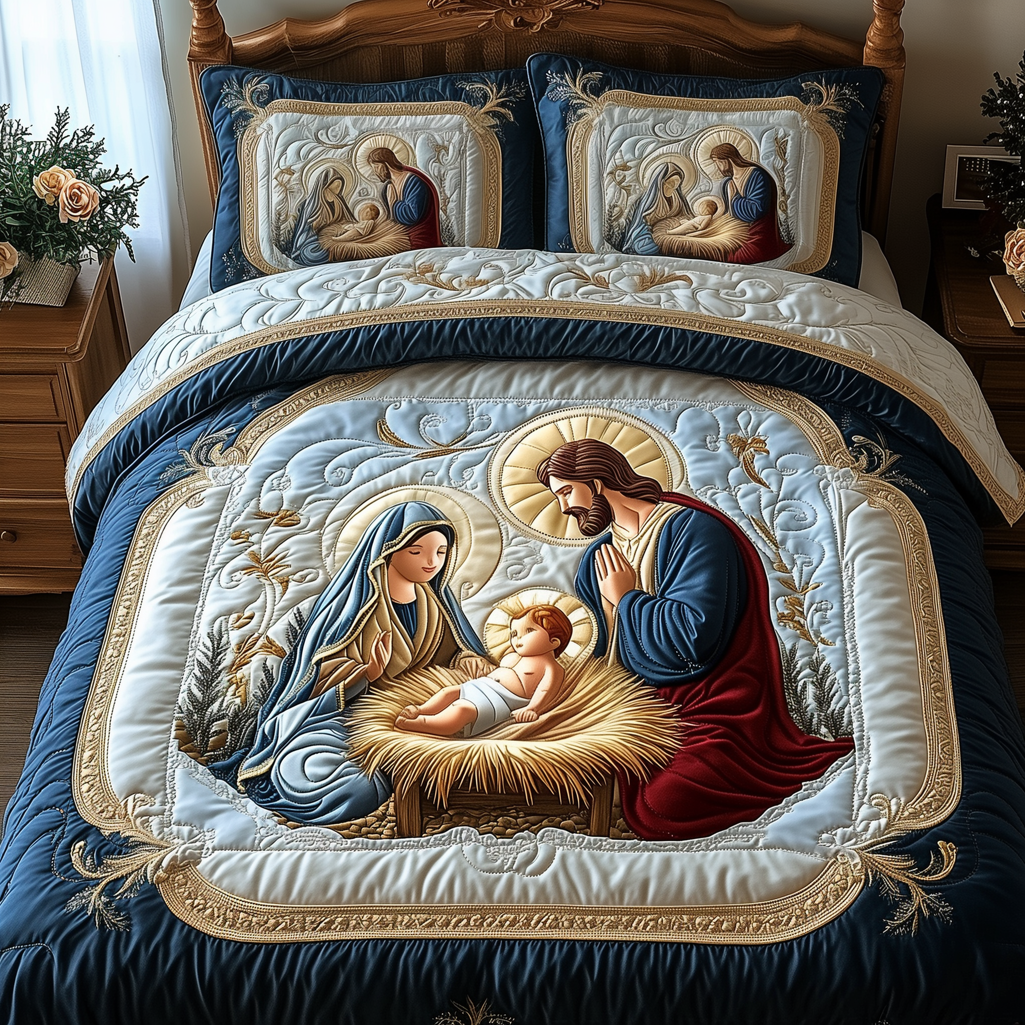 Christmas Quilted Bedding Set Bed Room Decoration Appreciation Gifts For Church Volunteers