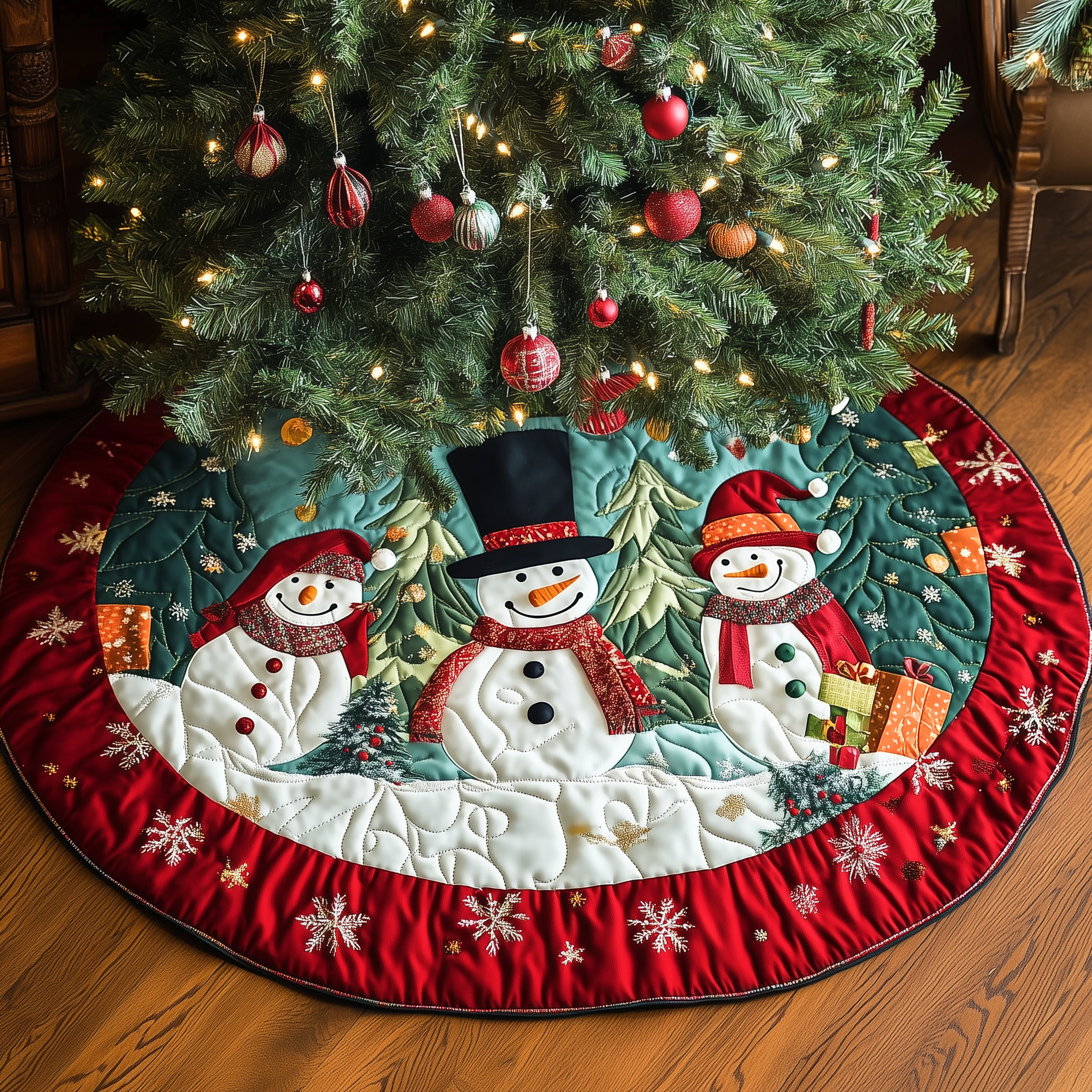 Christmas Quilted Tree Skirt Under Tree Christmas Decor Holiday Party Decor for Home