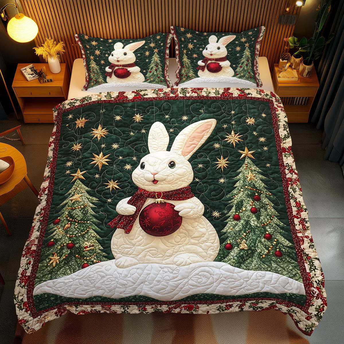 Christmas Rabbit Holiday Xmas Quilted Bedding Set Christmas Gift Ideas For Wife