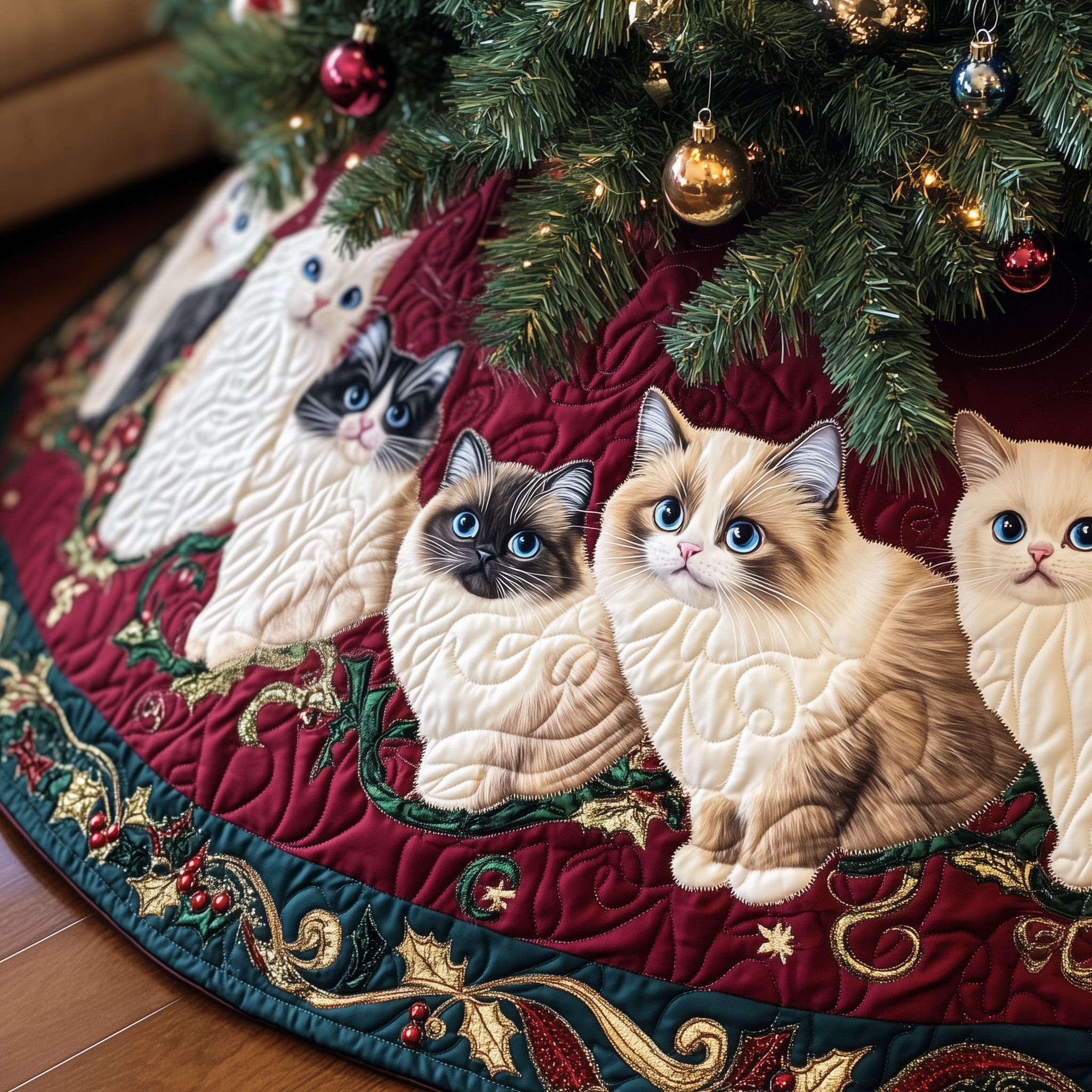 Christmas Ragdoll Cat Quilted Tree Skirt Best New Year Gift Merch