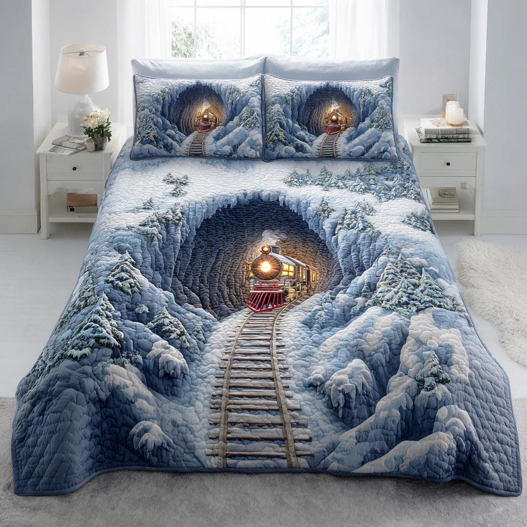 Christmas Railway Dreams Quilted Bedding Set Holiday Duvet Cover Set Christmas Gift Ideas For Her