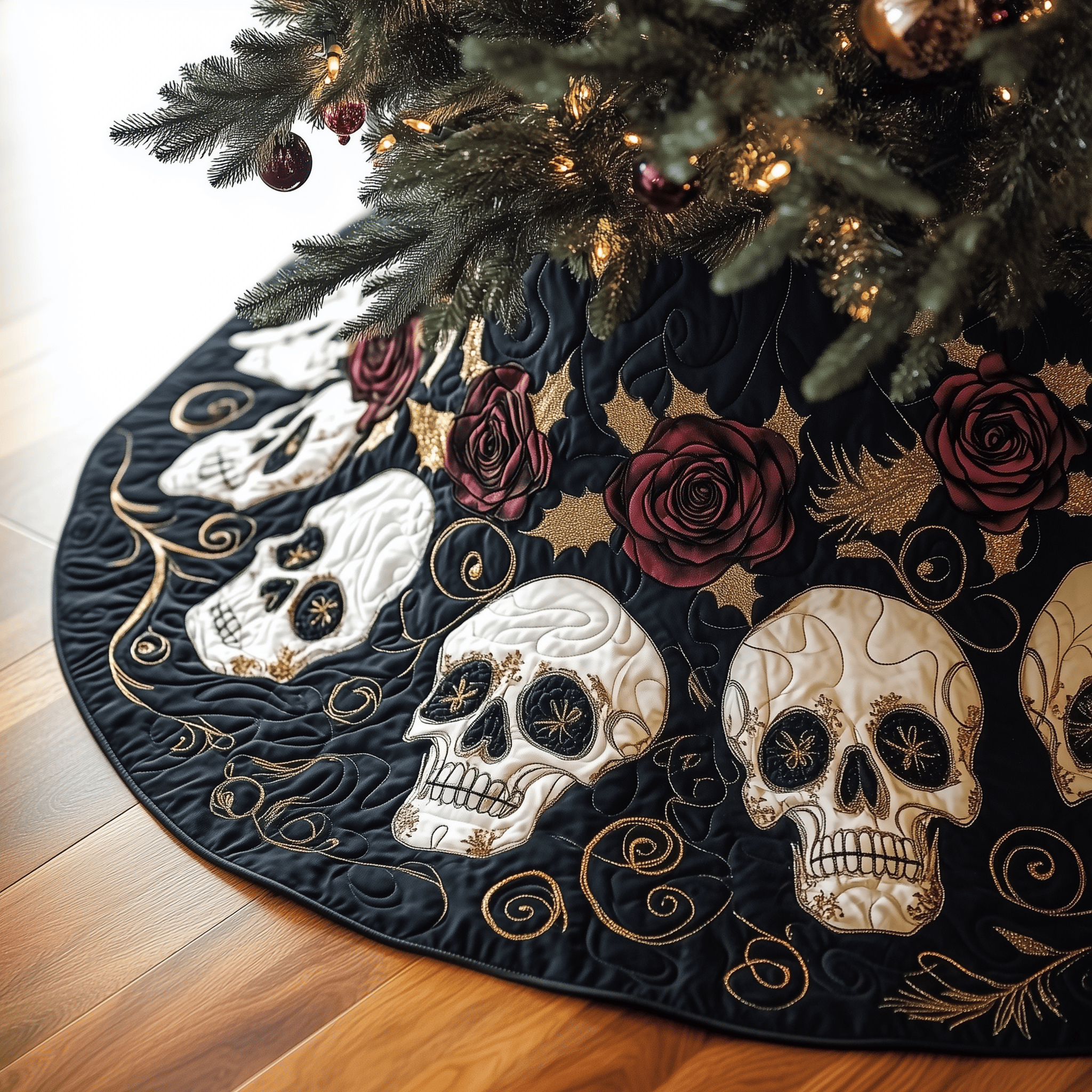Christmas Red Rose Skull Quilted Tree Skirt Best Christmas Tree Skirts Holiday Xmas Gift Ideas For For Family