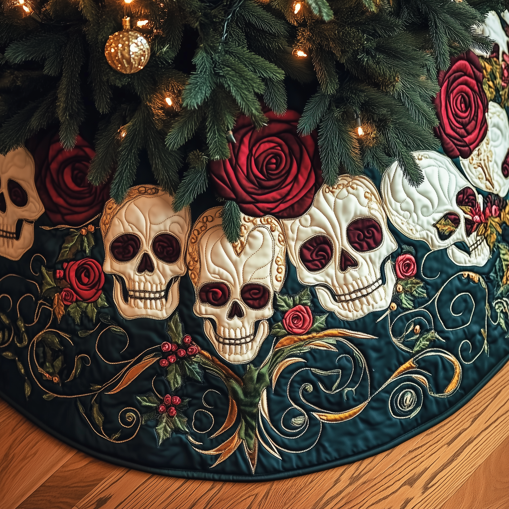 Christmas Red Rose Skull Quilted Tree Skirt Best Christmas Tree Skirts Holiday Xmas Gift Ideas For For Family