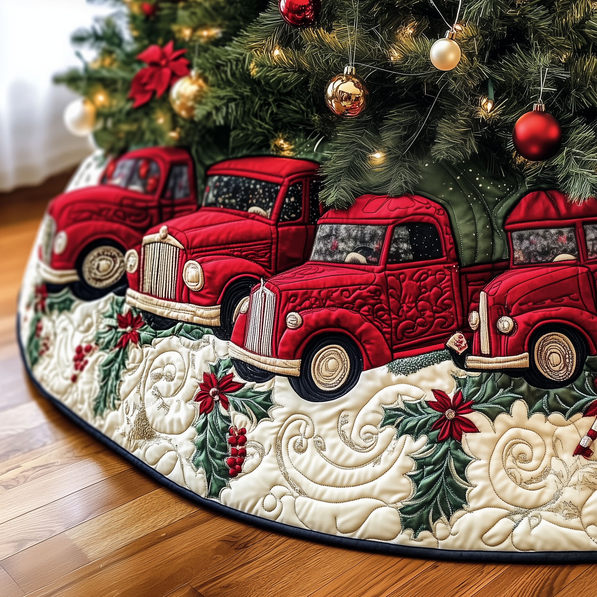 Christmas Red Truck Quilted Tree Skirt Meaningful Anniversary Gift Merch