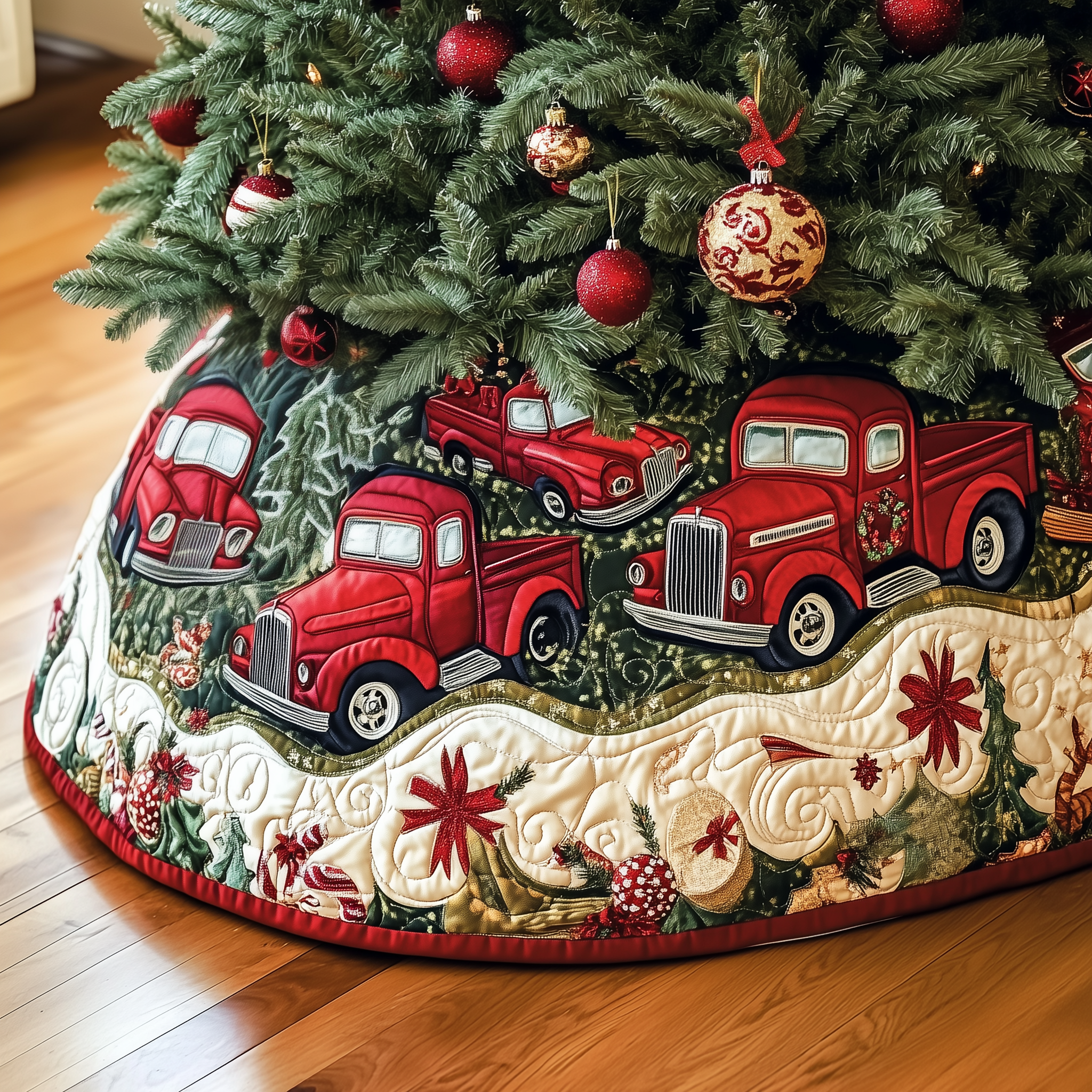 Christmas Red Truck Quilted Tree Skirt Memorable Graduation Gift Merch
