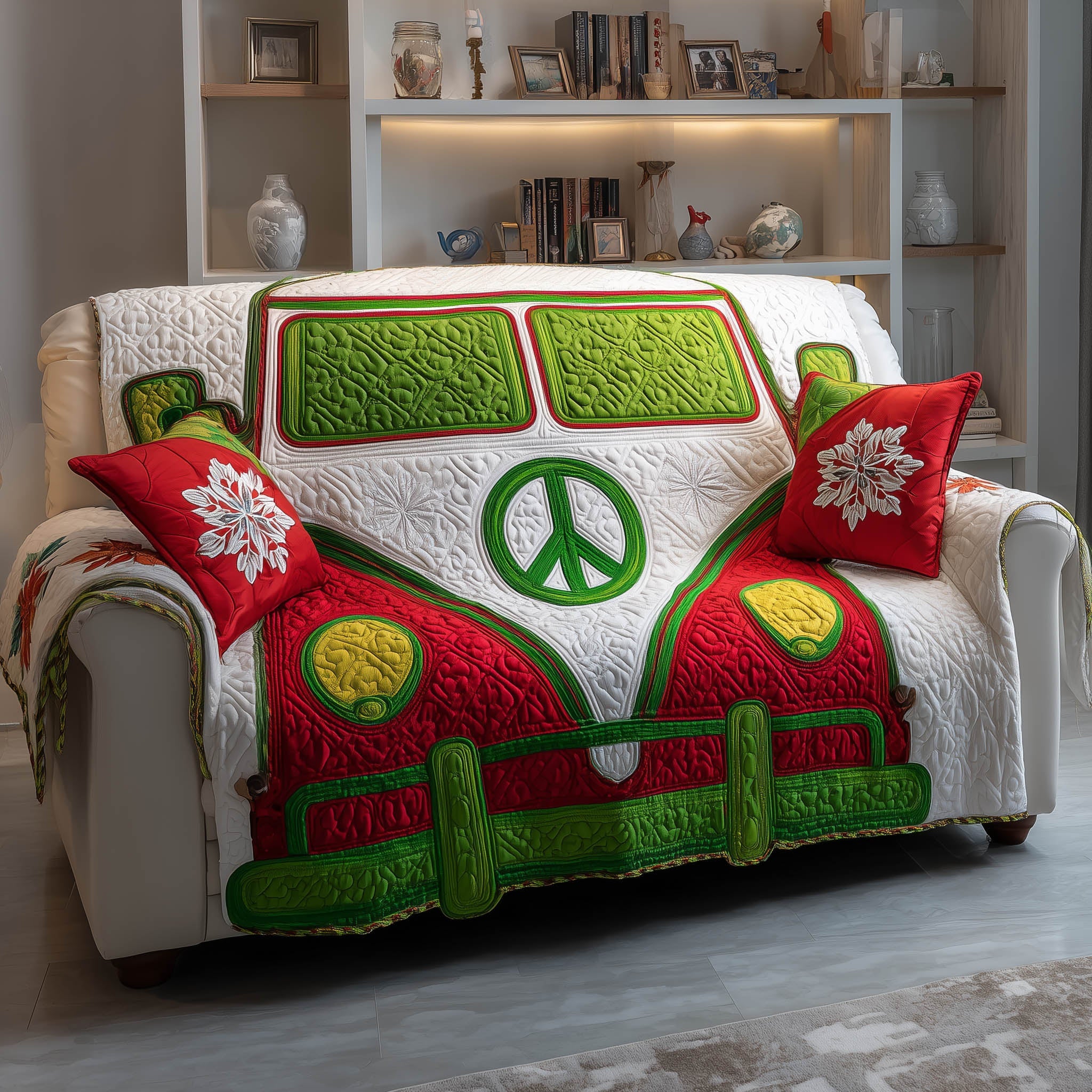 Christmas Ride Quilted Sofa Cover Festive Winter Carriage Gifts For Your Hippie Friend