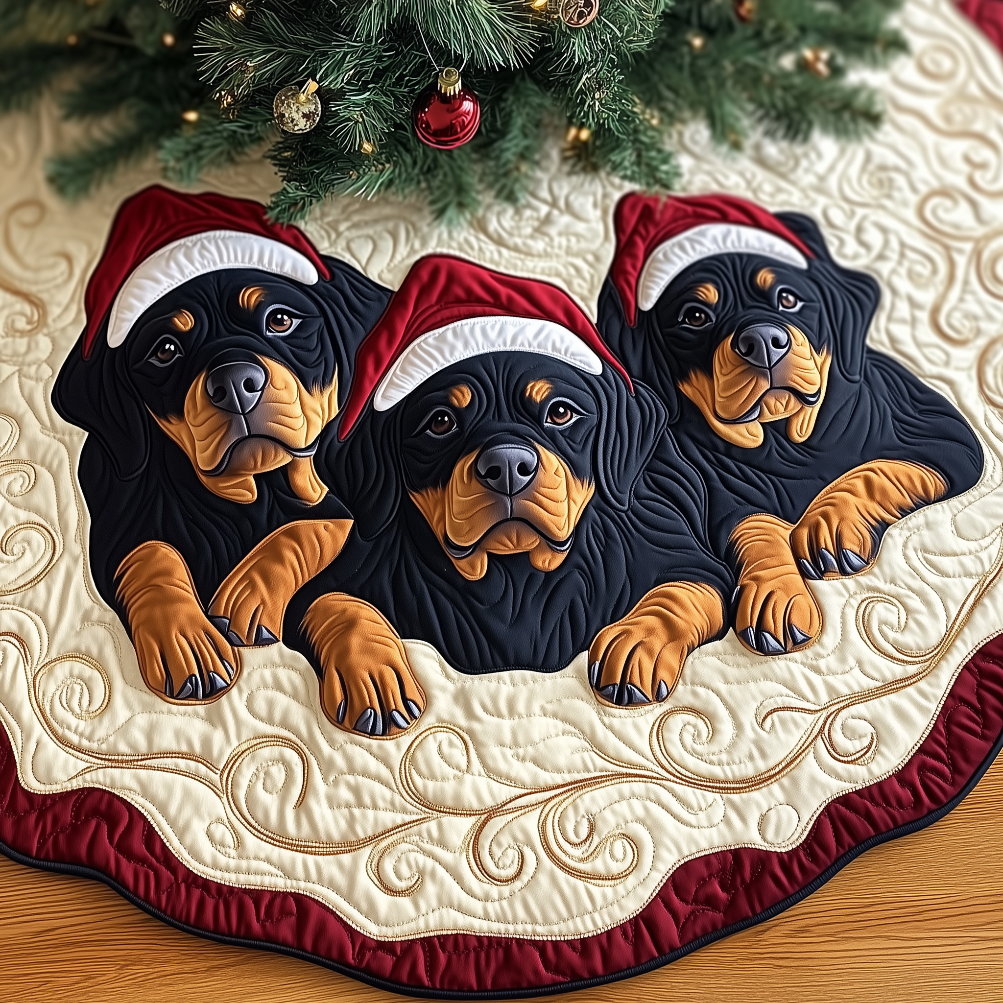Christmas Rottweiler Quilted Tree Skirt Must-Have Holiday Decor Merch