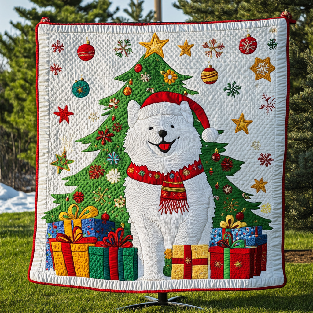 Christmas Samoyed Quilted Blanket Christmas Presents For Dog Lovers