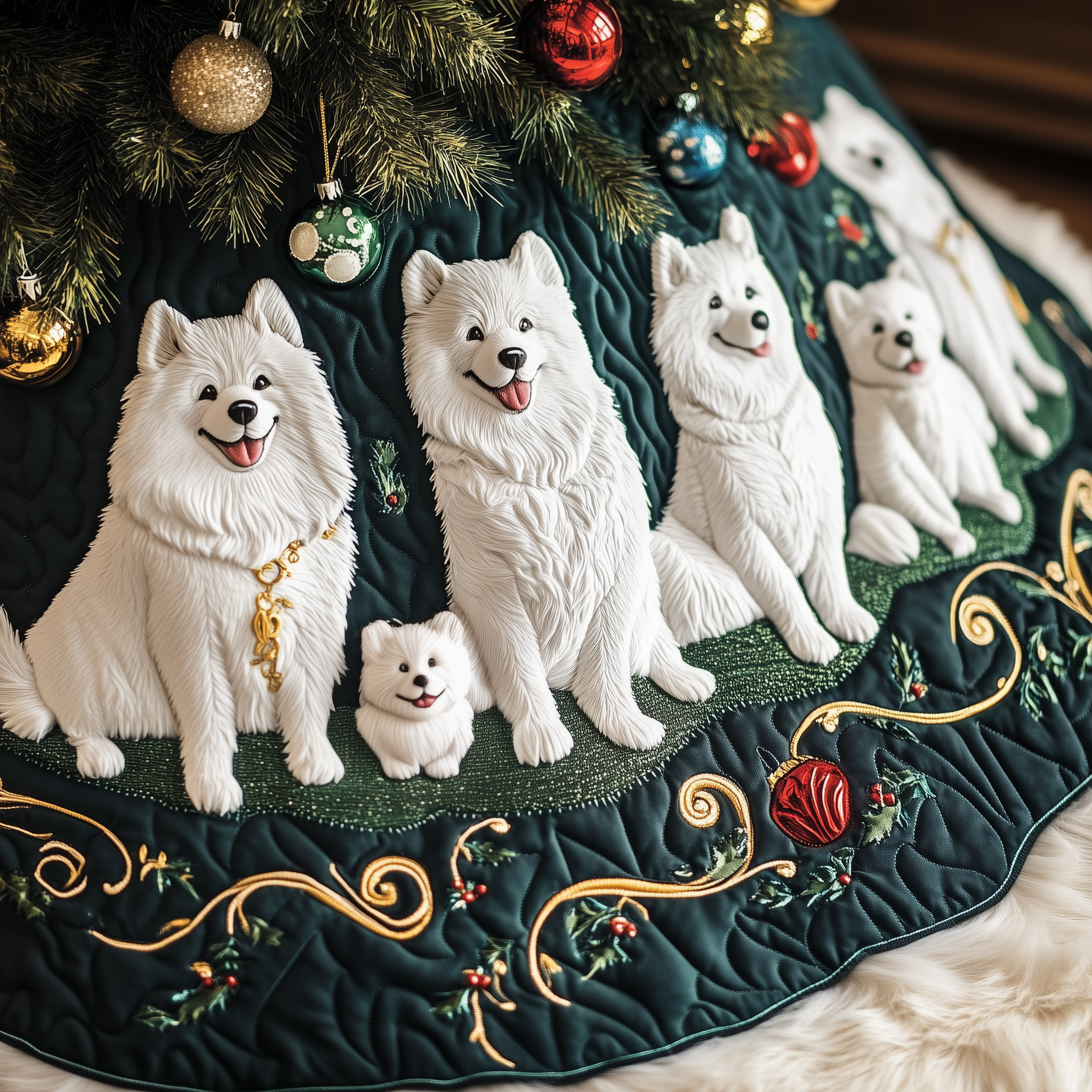 Christmas Samoyed Quilted Tree Skirt Beautiful Christmas Home Merch