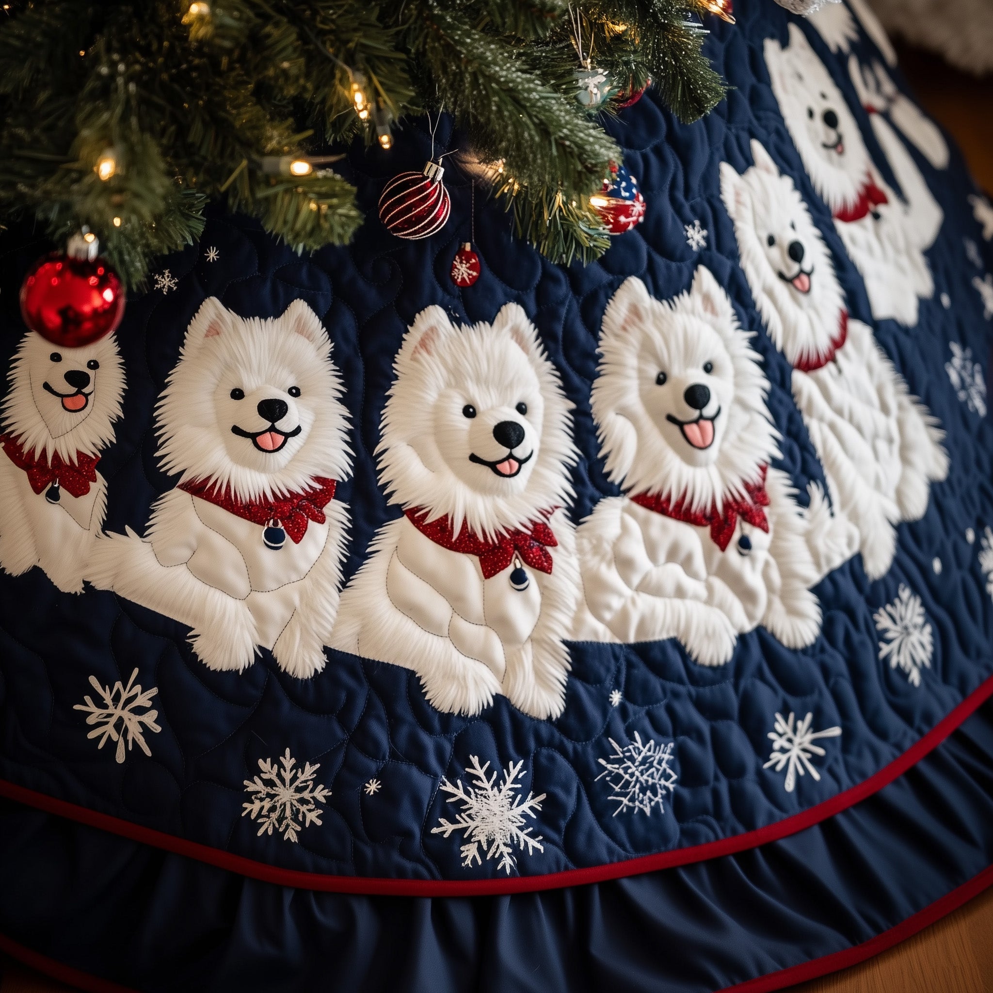 Christmas Samoyed Quilted Tree Skirt Beautiful Christmas Tree Skirt Merch
