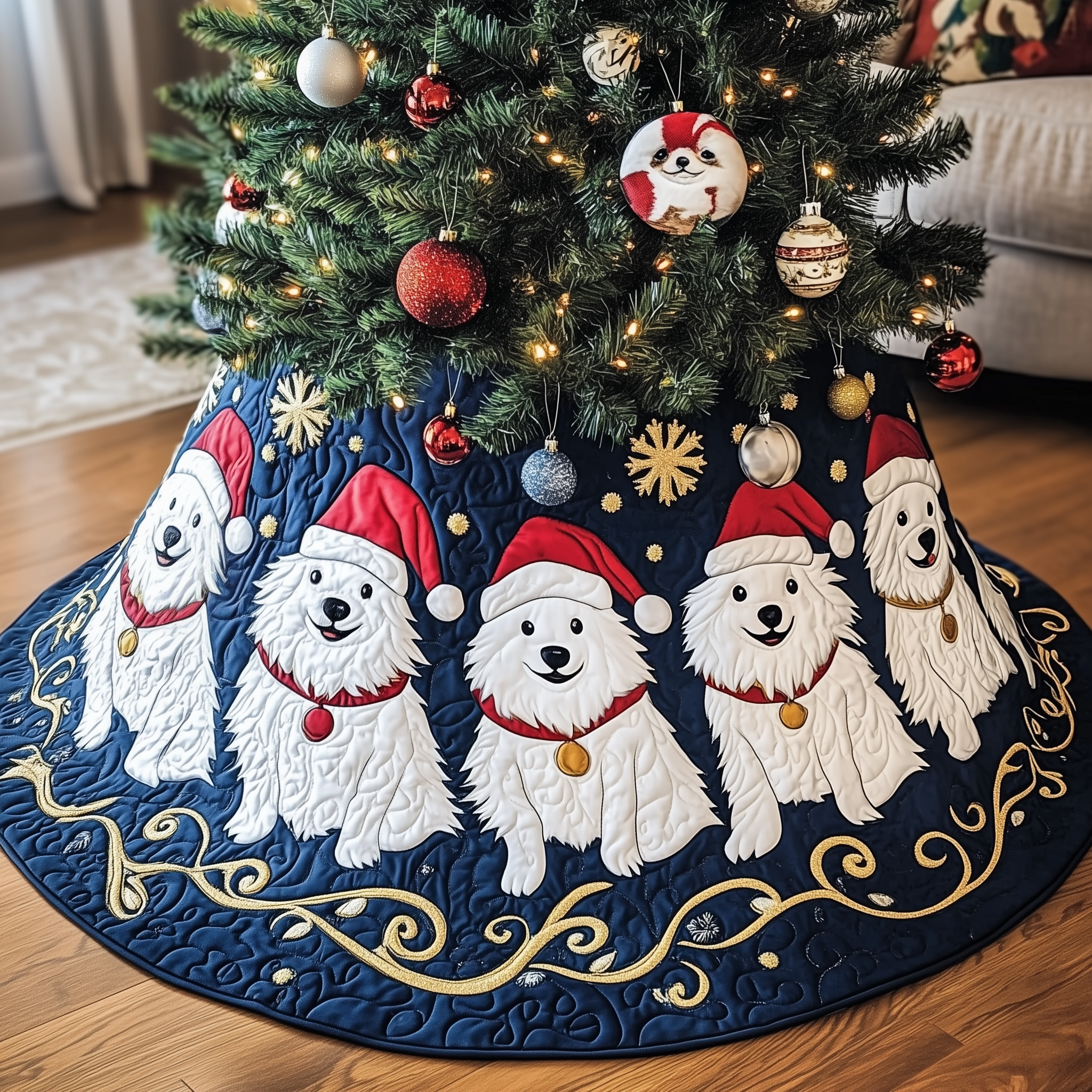 Christmas Samoyed Quilted Tree Skirt Joyful Home Merch Collection