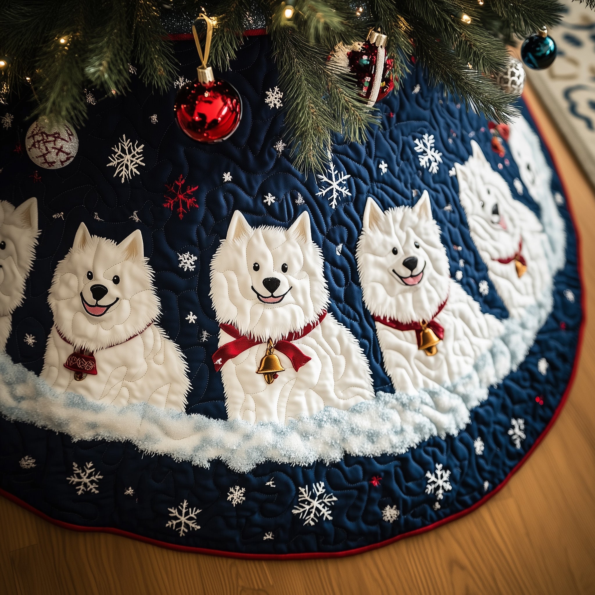 Christmas Samoyed Quilted Tree Skirt Warm Winter Home Merch
