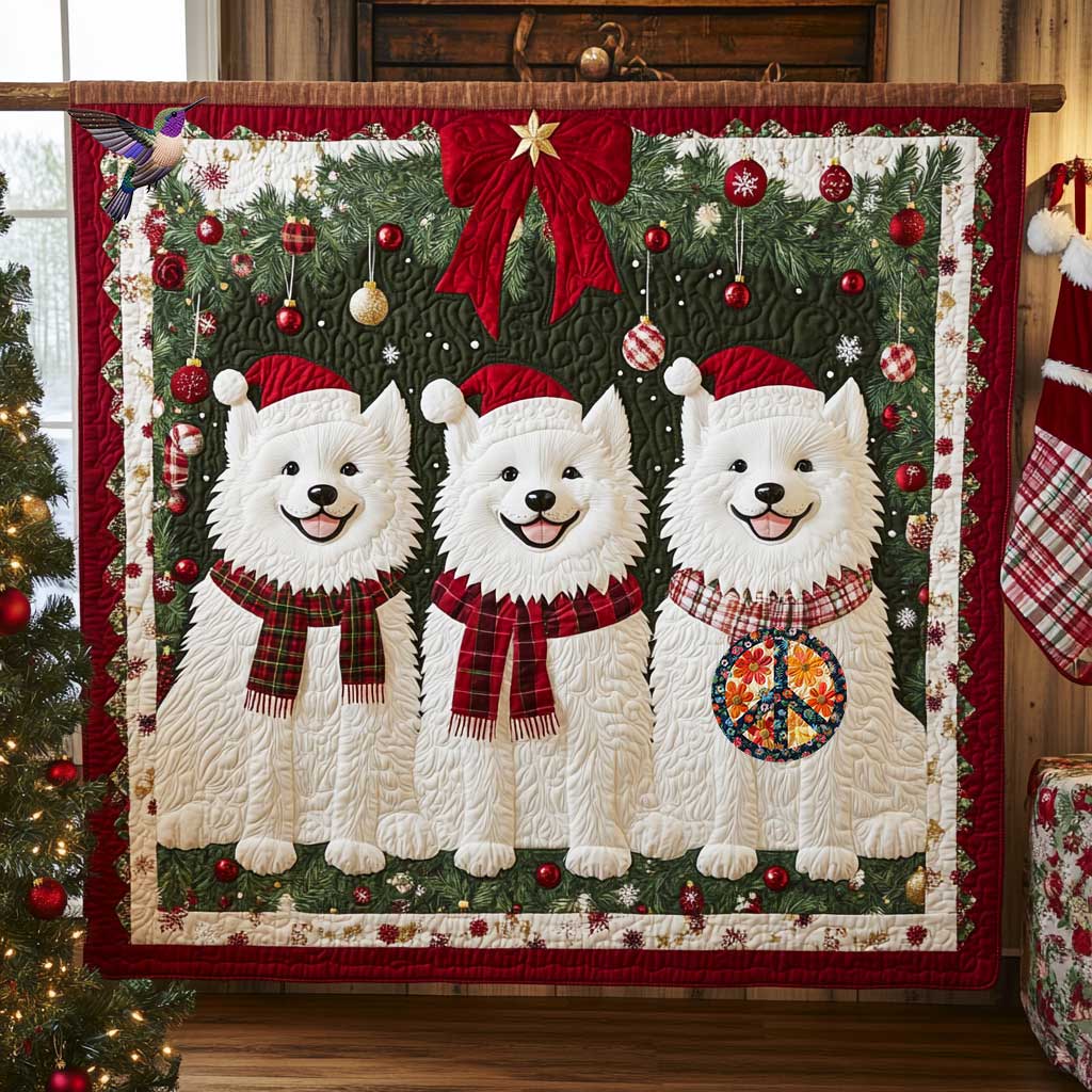 Christmas Samoyed Trio Quilt Warm and Stylish Quilt Blanket for Winter Nights