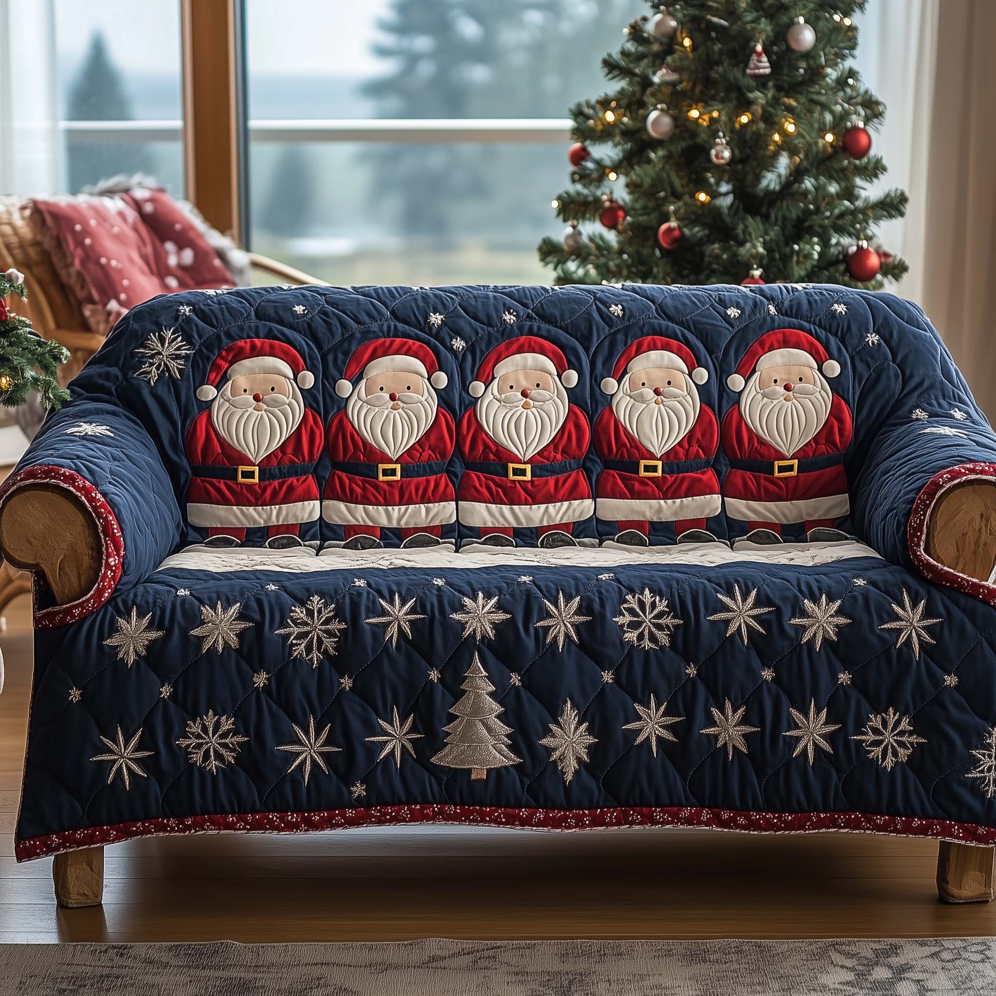 Christmas Santa Cheer Quilted Sofa Cover Festive Santa Claus Motif Secret Santa Gift Ideas
