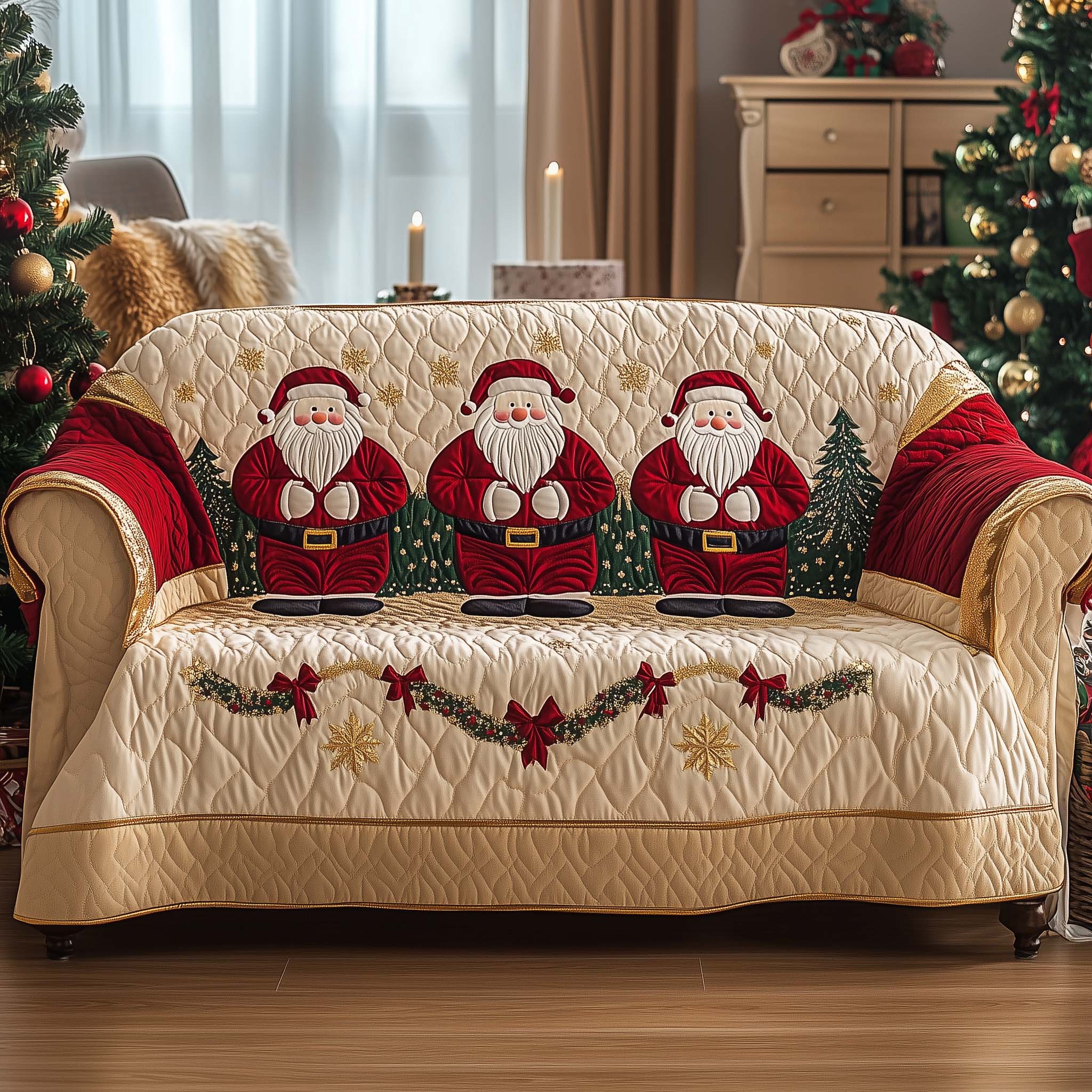 Christmas Santa Cheer Quilted Sofa Cover Red Men Cheer Sofa Protector Secret Santa Gift Ideas