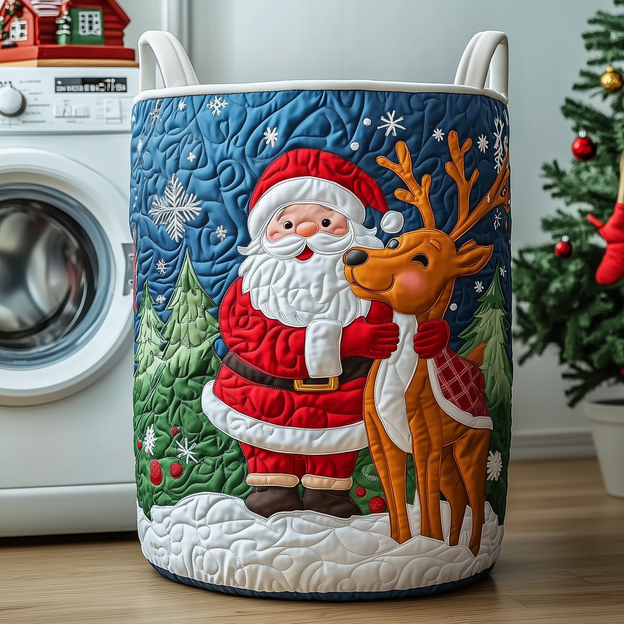 Christmas Santa Claus Quilted Laundry Basket Best Christmas Gift For A Daughter