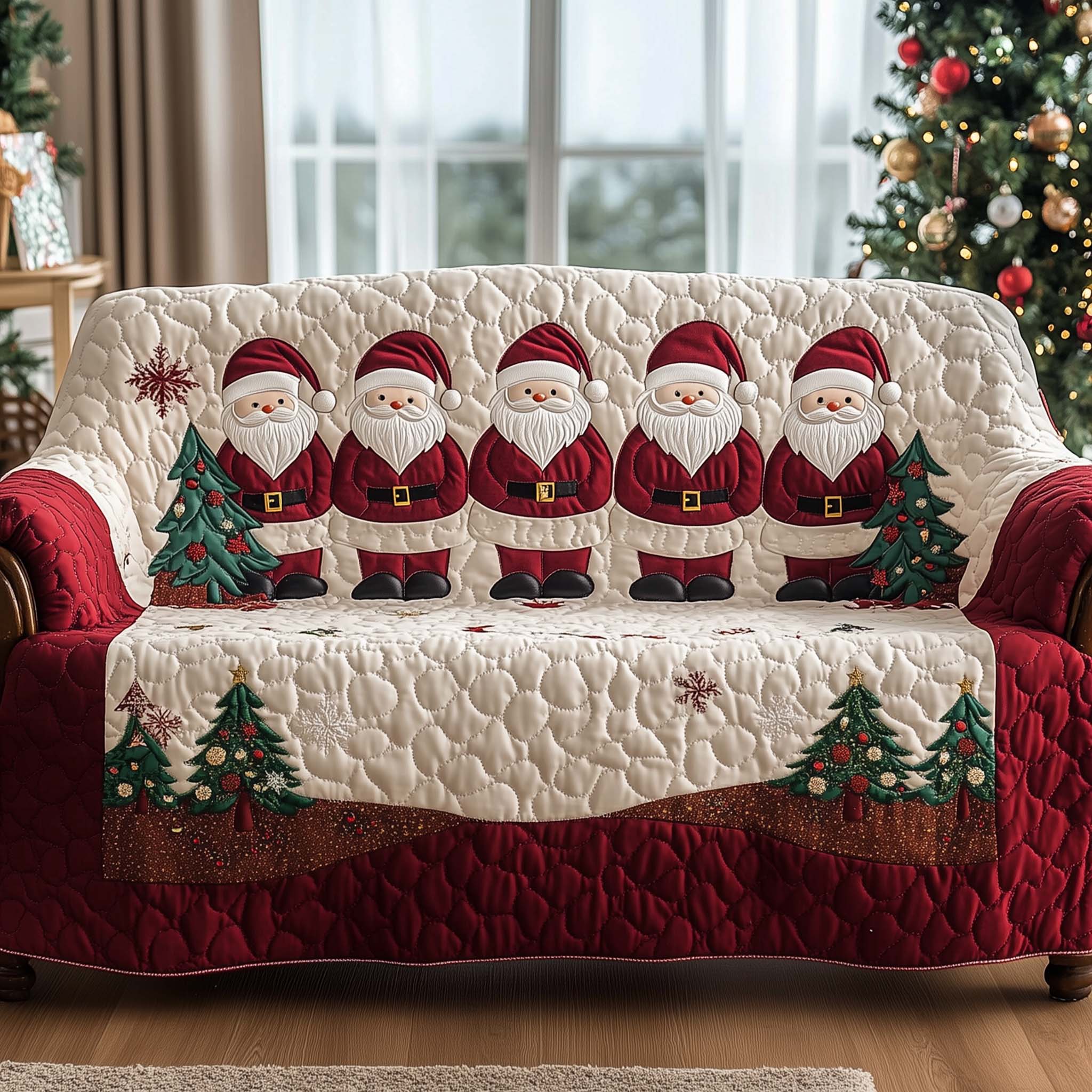 Christmas Santa Joy Quilted Sofa Cover Festive Santa Claus Accent Secret Santa Gift Ideas