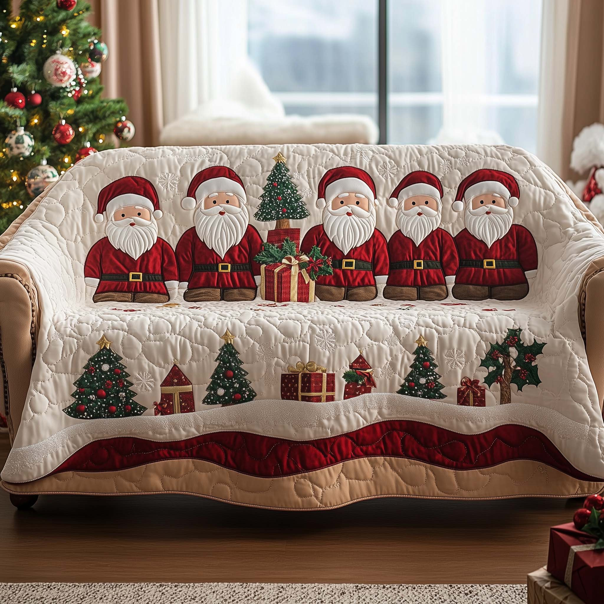 Christmas Santa Joy Quilted Sofa Cover Smiling Santa Face Motif Secret Santa Gift Ideas