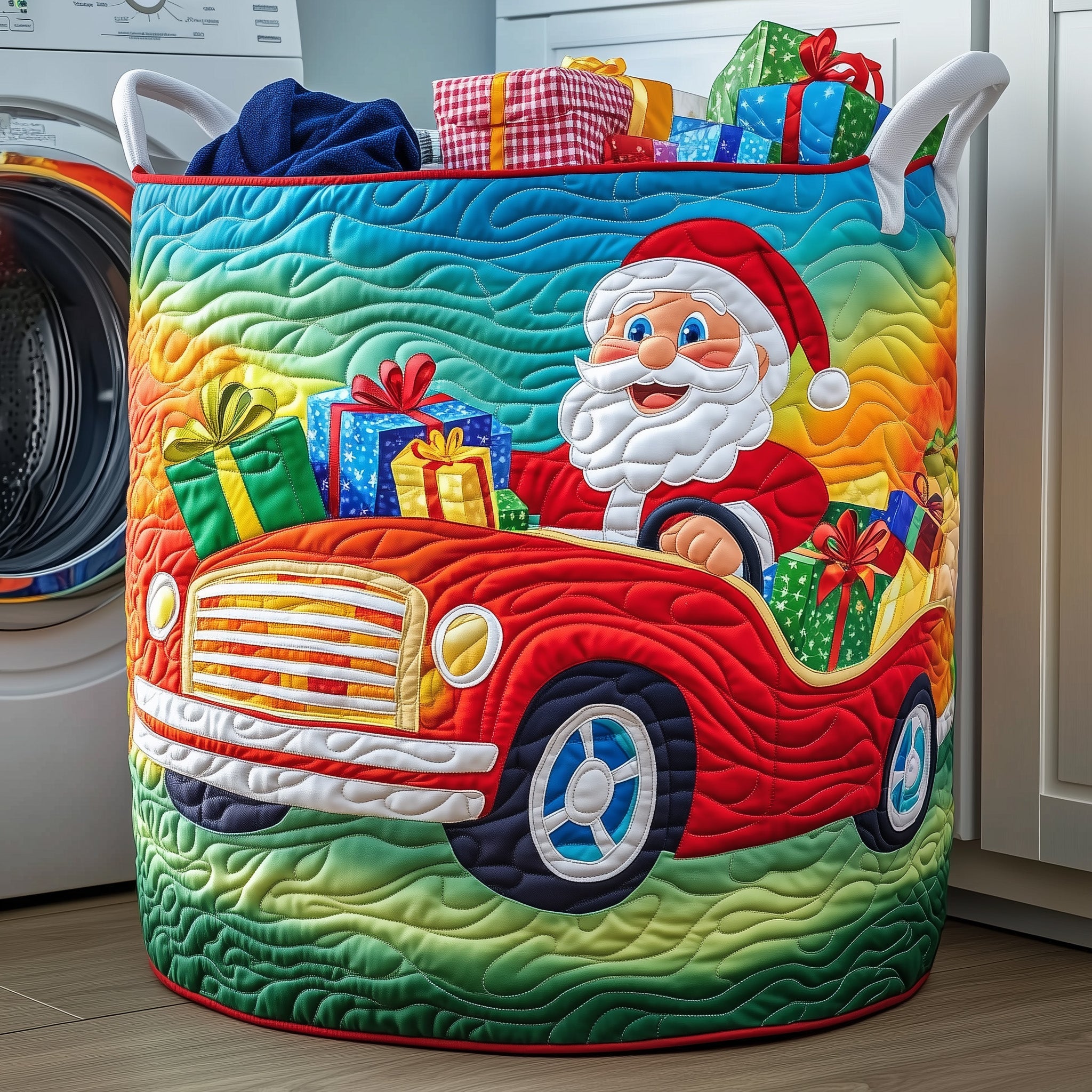 Christmas Santa Quilted Laundry Basket Cute Secret Santa Gifts