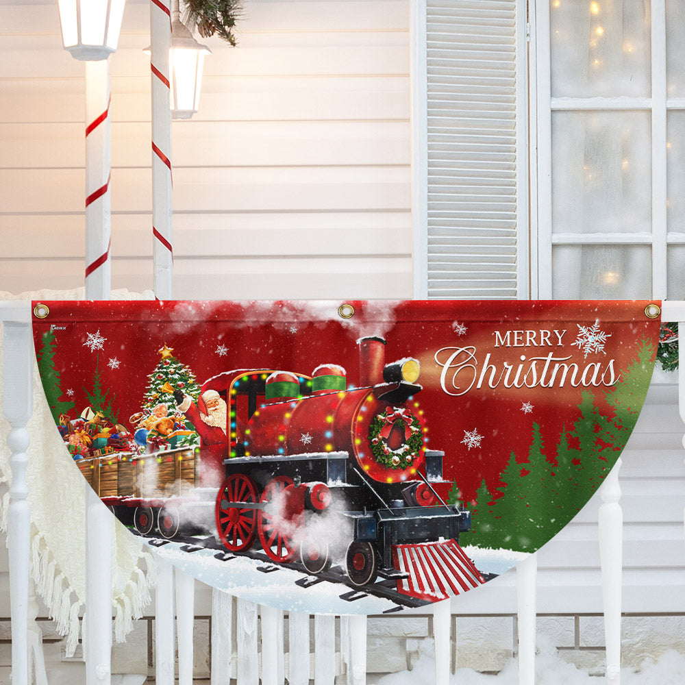 Christmas Santa Train Santa Claus Non Pleated Fan Flag