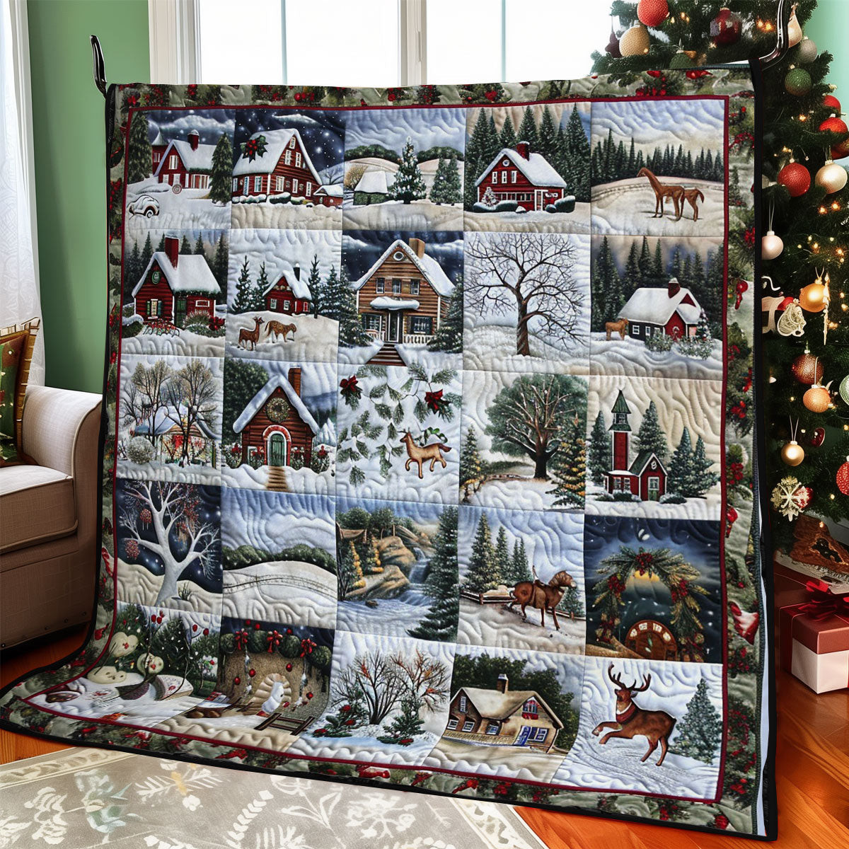 Christmas Scene Quilt Blanket Couch Blanket Best Special Birthday Gifts For Grandma