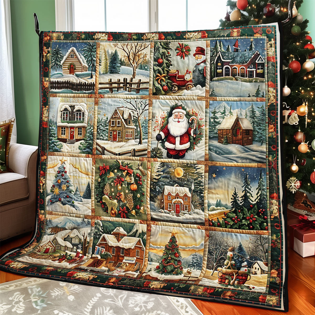 Christmas Scene Quilt Blanket Throws And Blankets Mother's Day Gifts For Daughter In Law