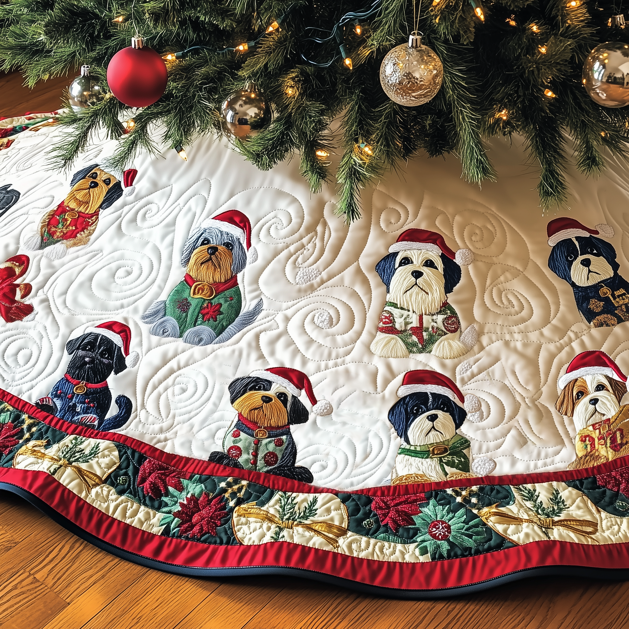 Christmas Schnauzer Quilted Tree Skirt Decorations Xmas Tree Base Cover Christmas Gifts For Schnauzer Lovers
