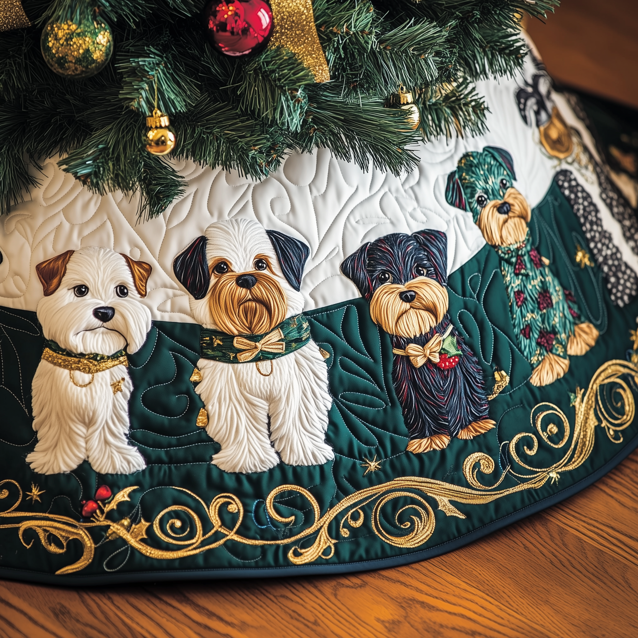 Christmas Schnauzer Quilted Tree Skirt Decorations Xmas Tree Base Cover Christmas Gifts For Schnauzer Lovers