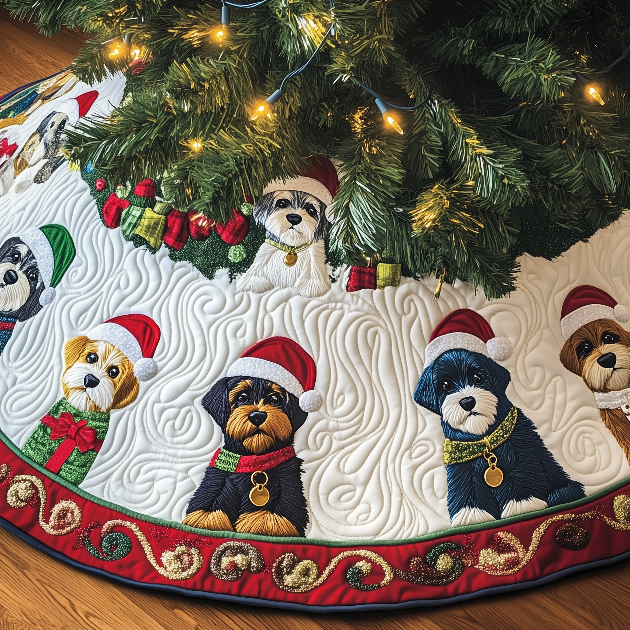 Christmas Schnauzer Quilted Tree Skirt Decorations Xmas Tree Base Cover Christmas Gifts For Schnauzer Lovers