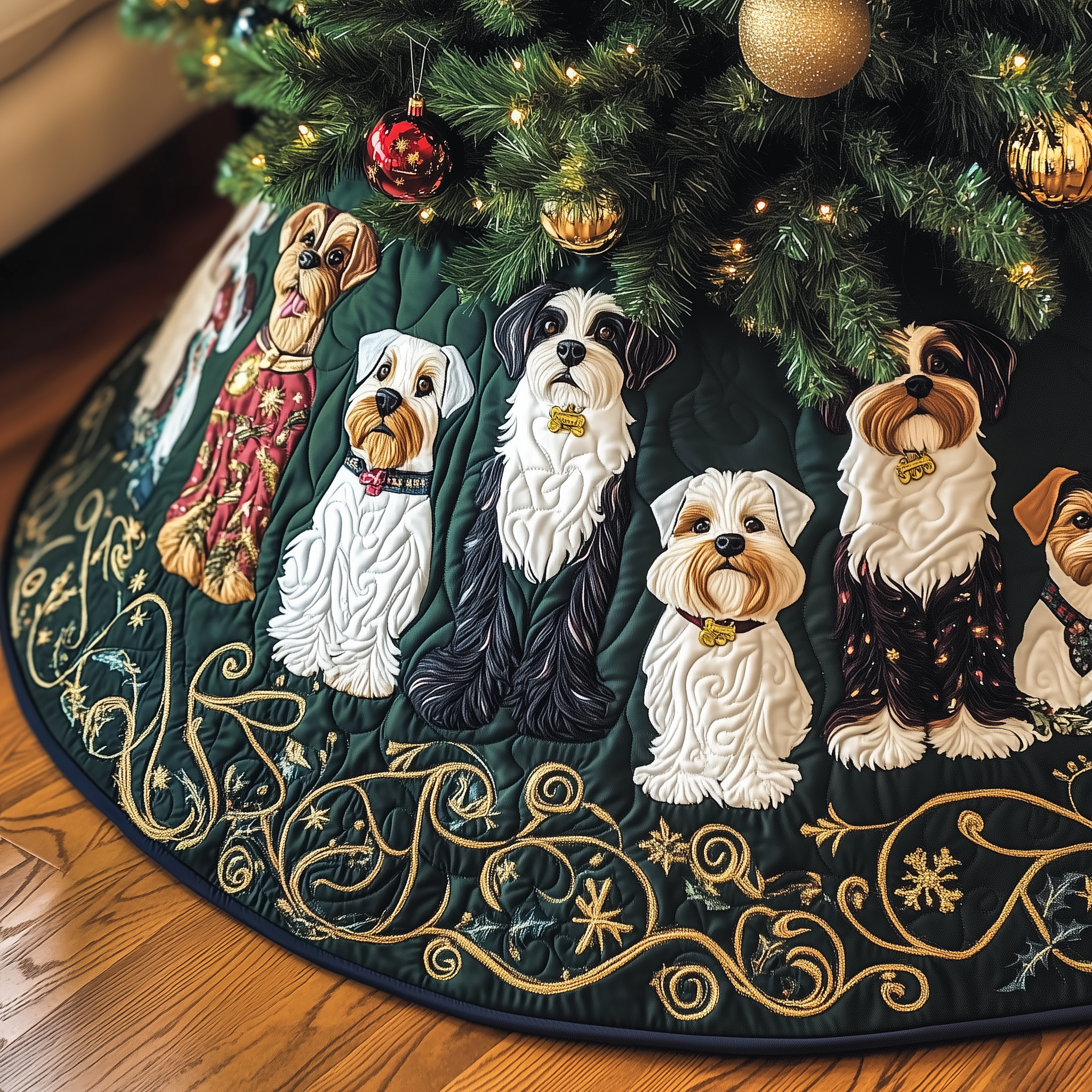 Christmas Schnauzer Quilted Tree Skirt Holiday Tree Skirt Must-Have