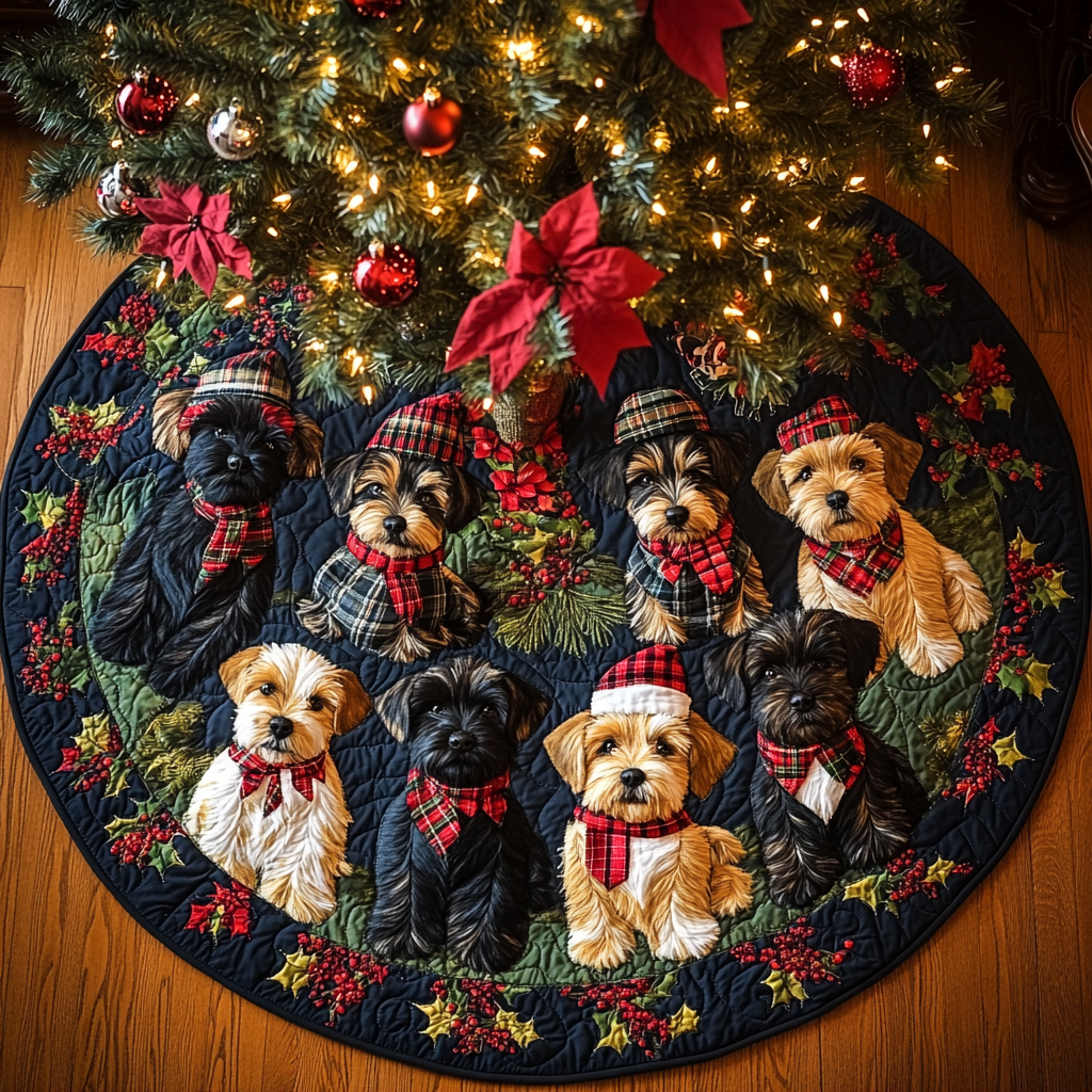 Christmas Scottie Cheer Christmas Quilted Tree Skirt Trending Christmas Tree Skirt Merch 2025