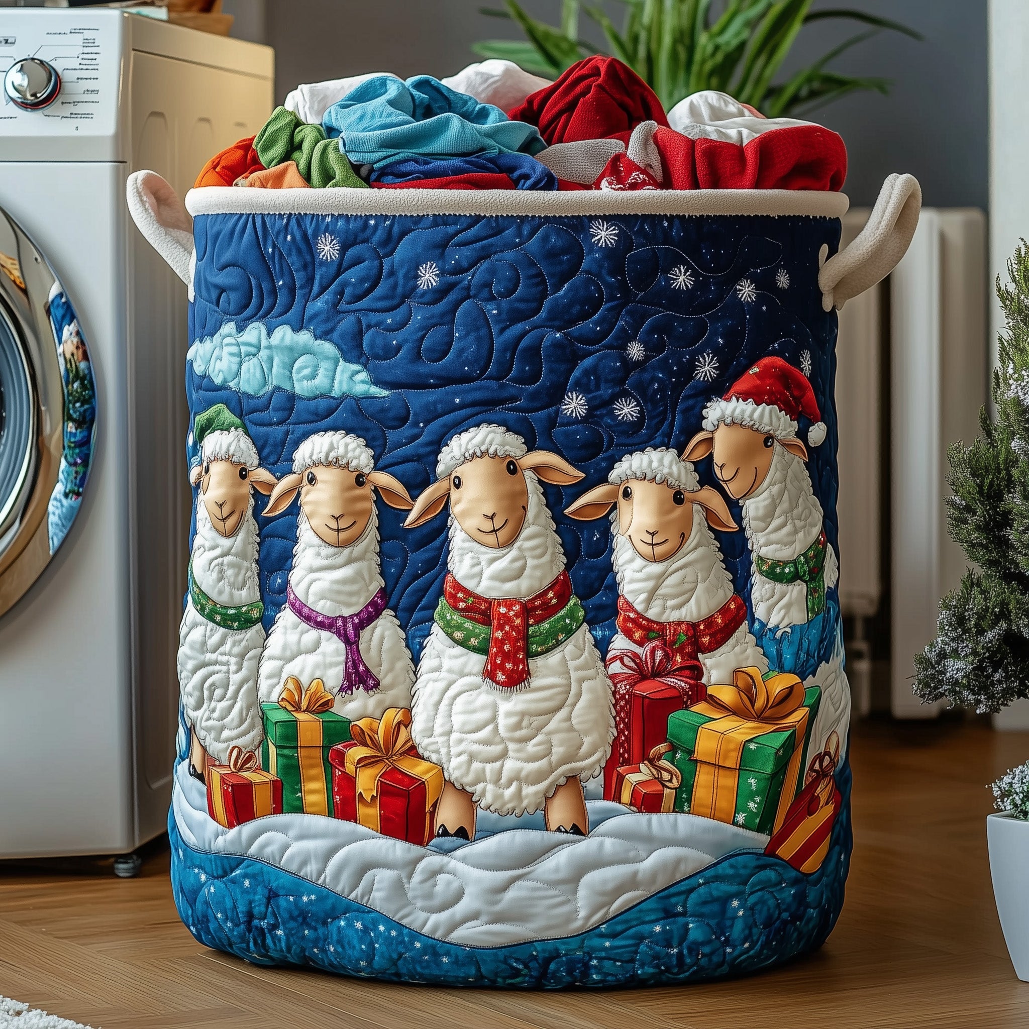 Christmas Sheep Heaven Quilted Laundry Basket Gifts For Sheep Farmers