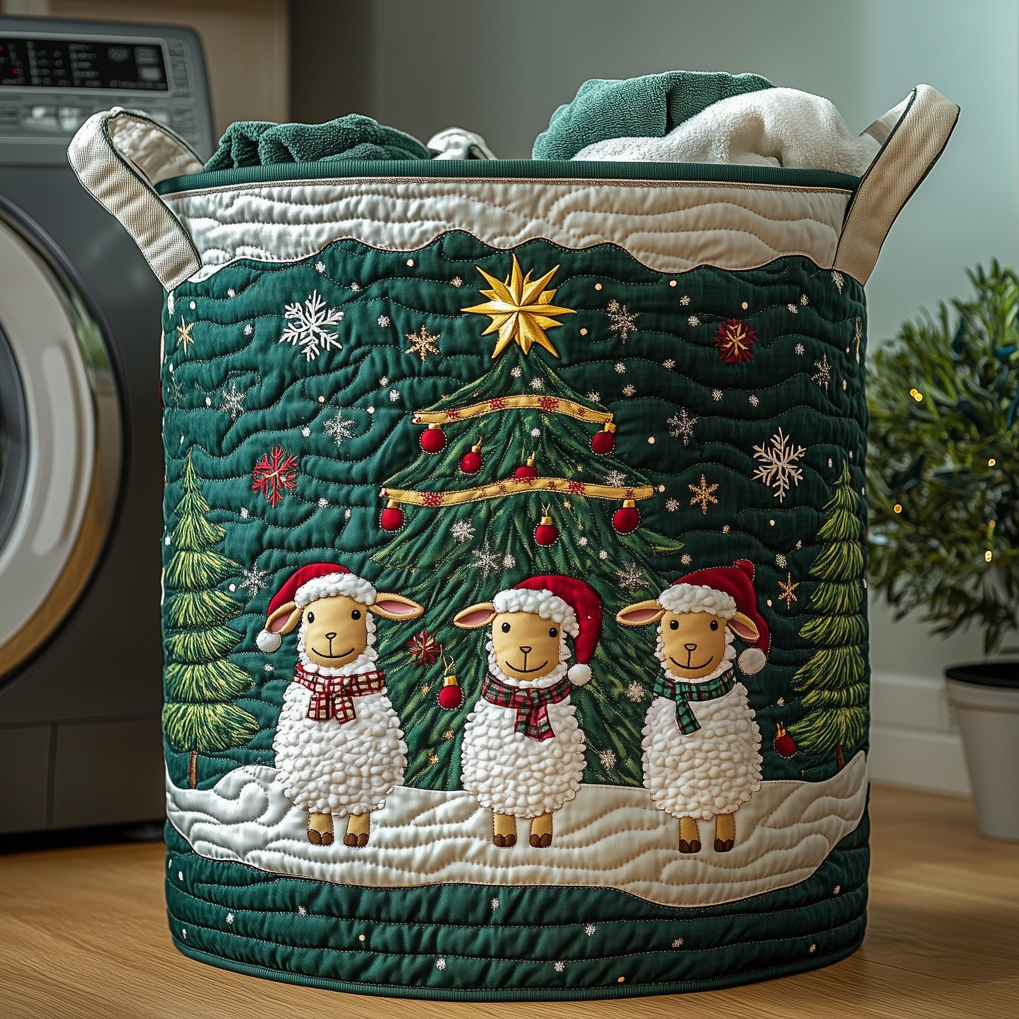 Christmas Sheep Heaven Quilted Laundry Basket Gifts For Sheep Lovers
