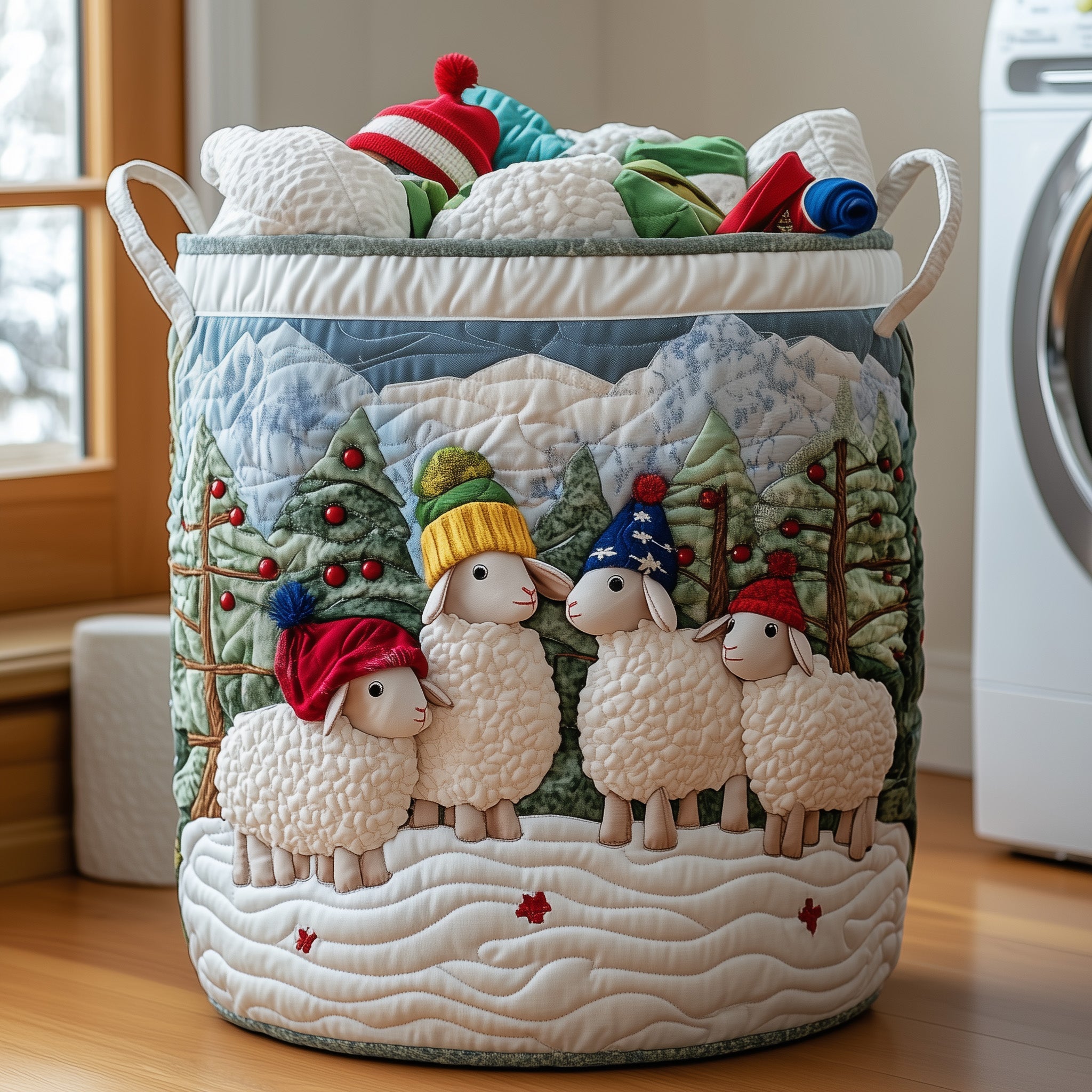 Christmas Sheep Quilted Laundry Basket Merch For Cozy Nights