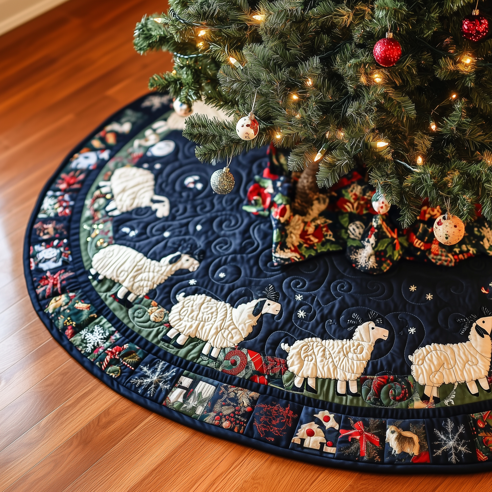 Christmas Sheep Quilted Tree Skirt Best New Year Gift Merch