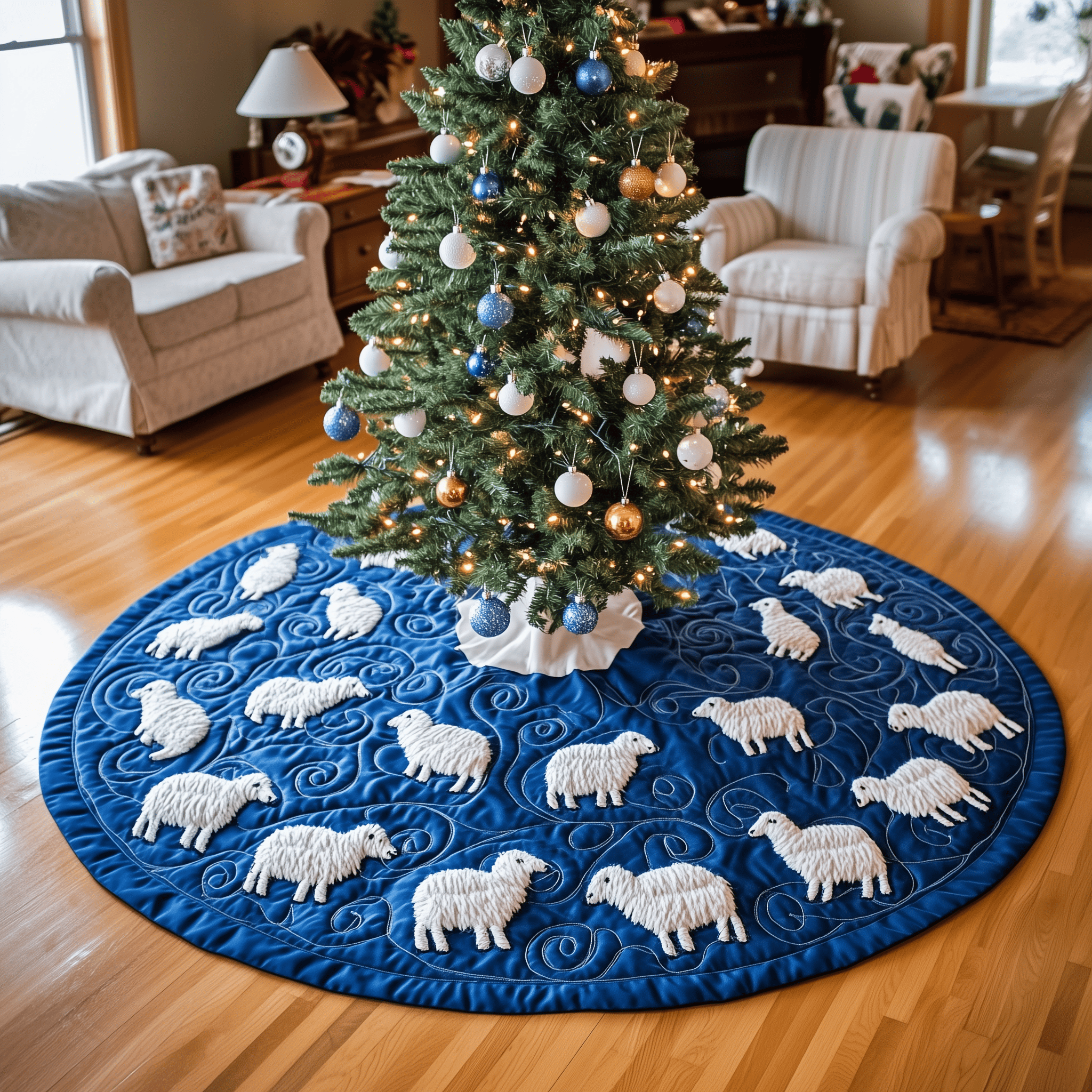 Christmas Sheep Quilted Tree Skirt Xmas Tree Base Cover Gifts For Mom Christmas From Daughter