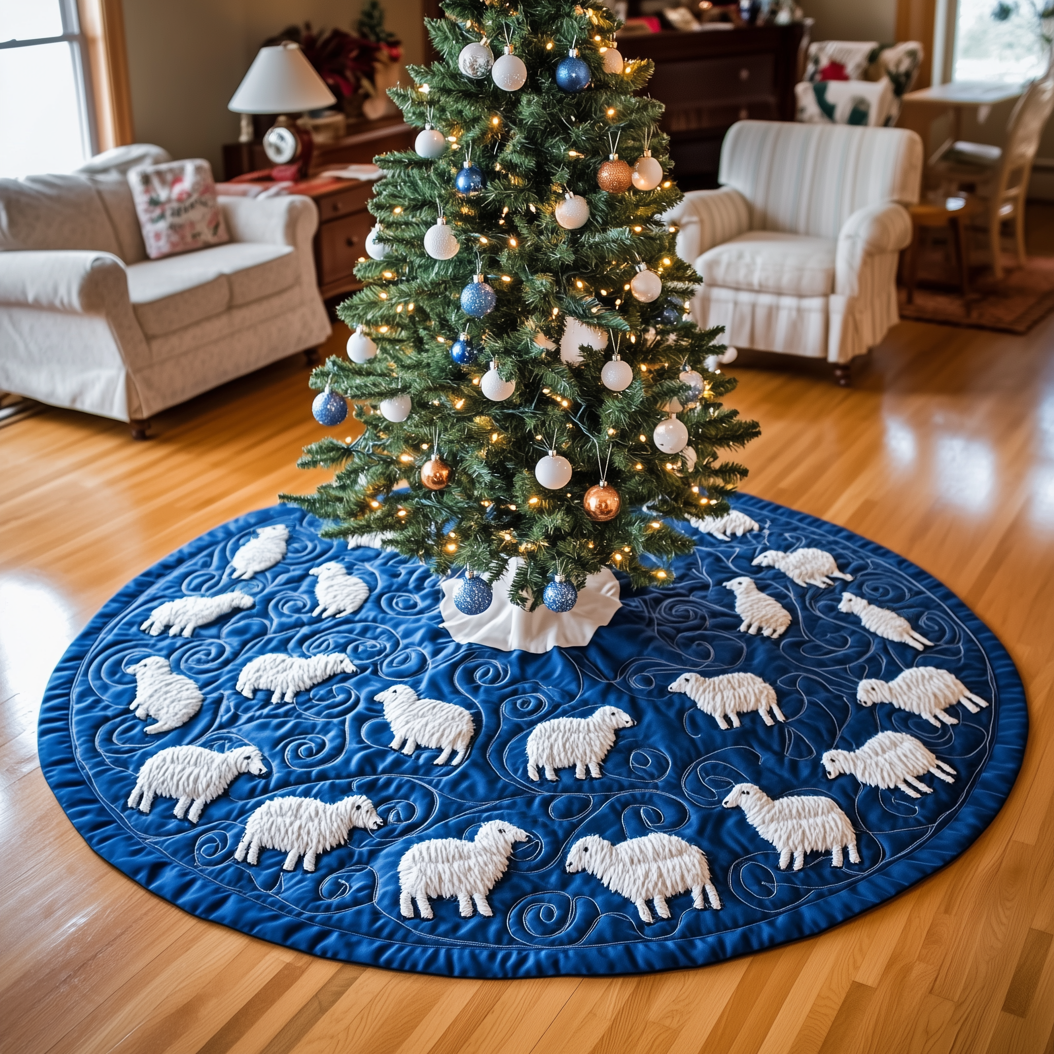 Christmas Sheep Quilted Tree Skirt Xmas Tree Surround Decorations Gifts For Sheep Lovers