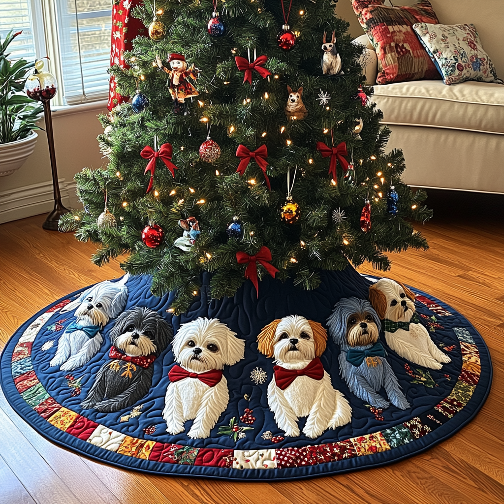 Christmas Shih Tzu Cheer Christmas Quilted Tree Skirt Christmas Holiday Decor Home