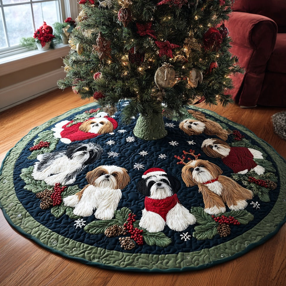 Christmas Shih Tzu Christmas Quilted Tree Skirt Xmas Indoor Decorations Great Dog Christmas Gifts