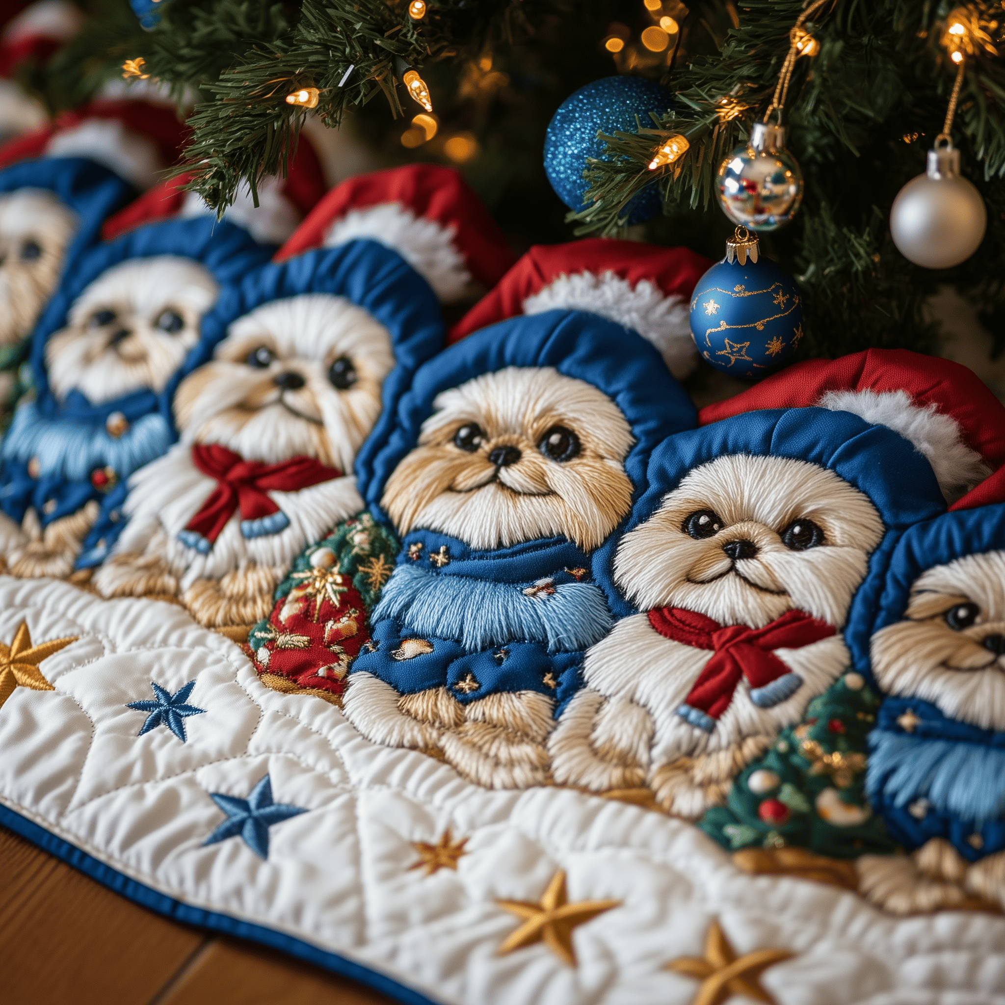 Christmas Shih Tzu Quilted Tree Skirt Holiday Christmas Tree Base Cover Shih Tzu Xmas Gifts
