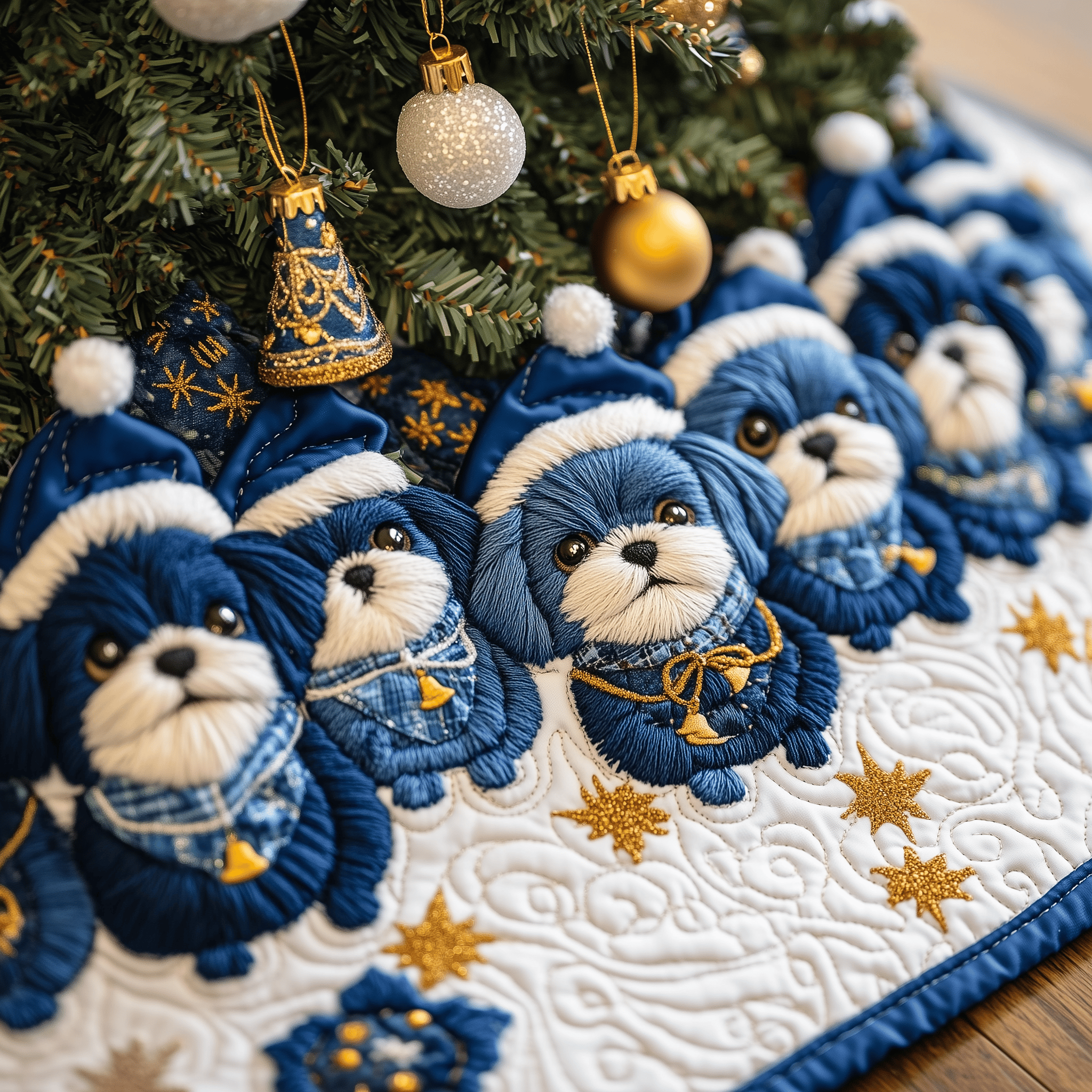 Christmas Shih Tzu Quilted Tree Skirt Holiday Christmas Tree Base Cover Shih Tzu Xmas Gifts