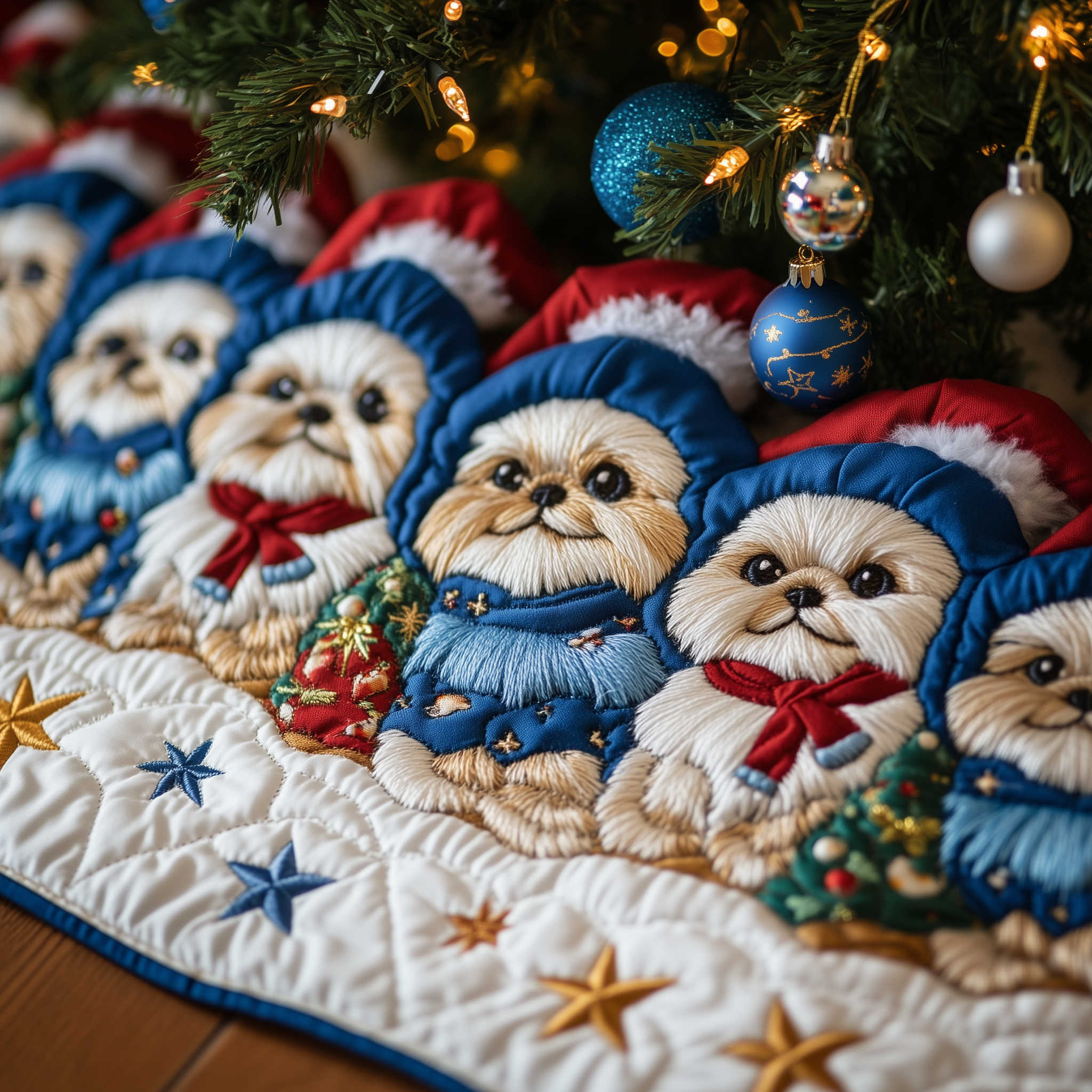 Christmas Shih Tzu Quilted Tree Skirt Perfect Gift Merch For Her
