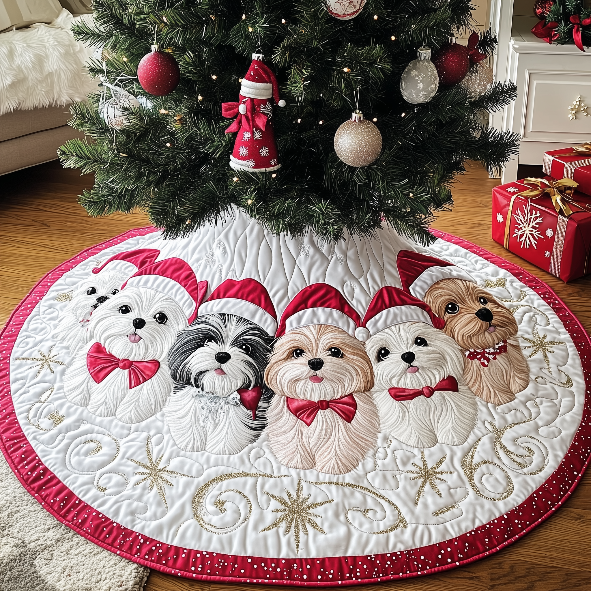 Christmas Shih Tzu Quilted Tree Skirt Tree Surround Christmas Decorations Shih Tzu Merchandise Themed Gifts