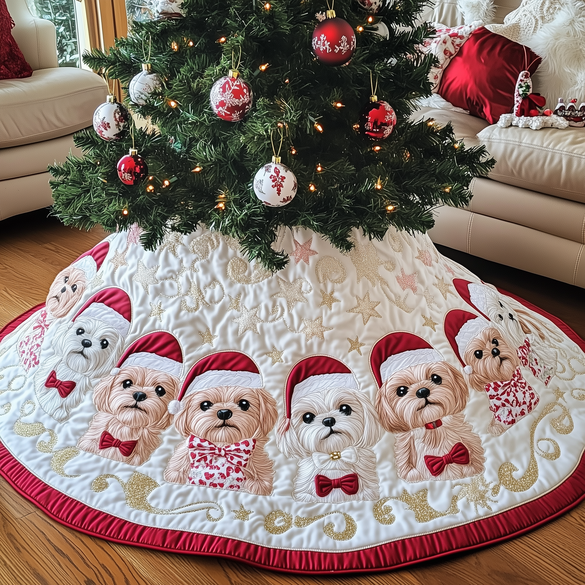 Christmas Shih Tzu Quilted Tree Skirt Tree Surround Christmas Decorations Shih Tzu Merchandise Themed Gifts
