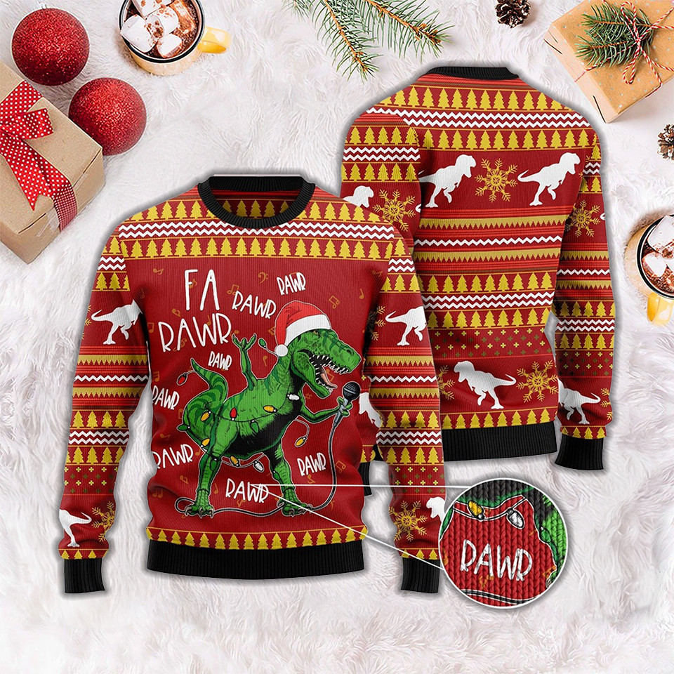 Christmas Singing Dinosaur Ugly Sweater T-Rex Sweater Funny Gifts For Dudes