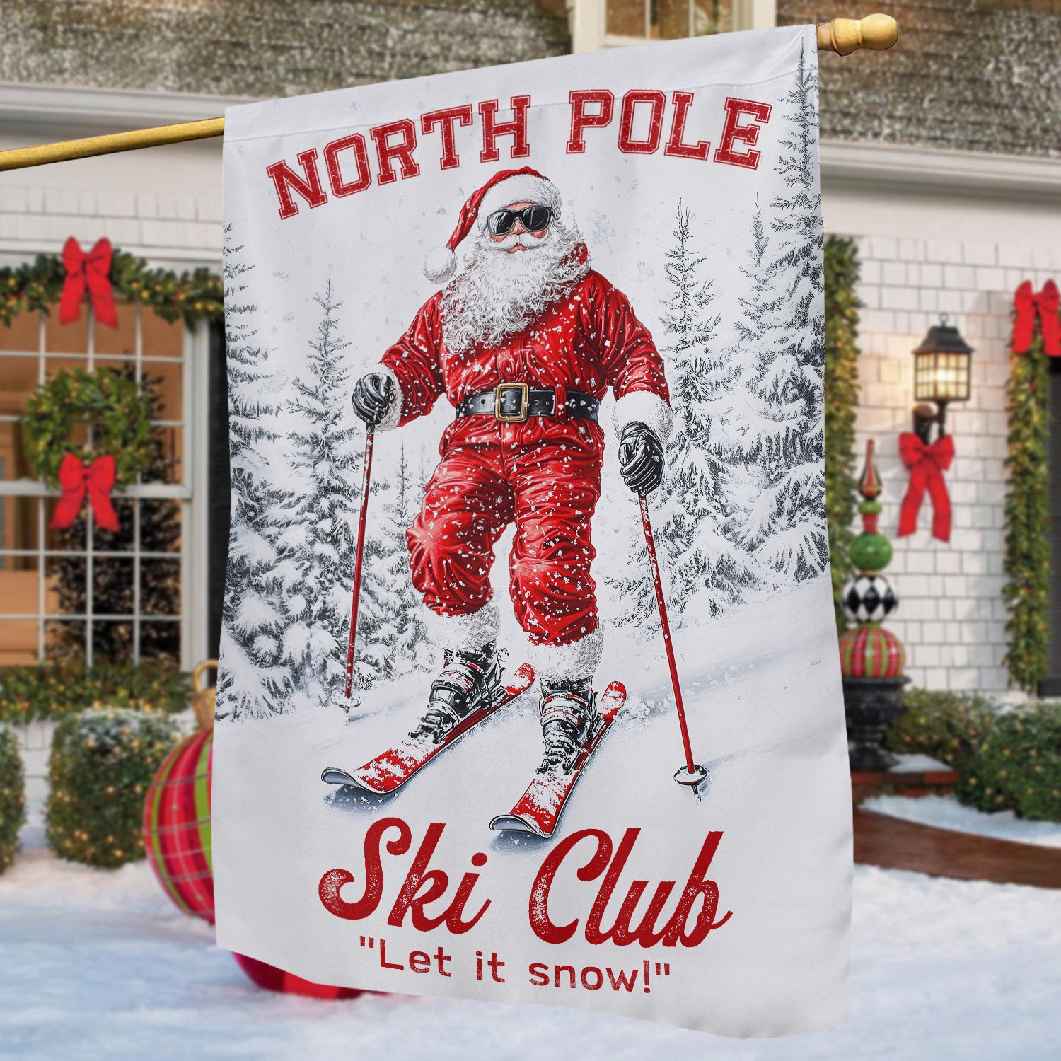 Christmas Skiing Garden Flag North Pole Ski Club Yard Flag Xmas Gift For Skiing Lovers
