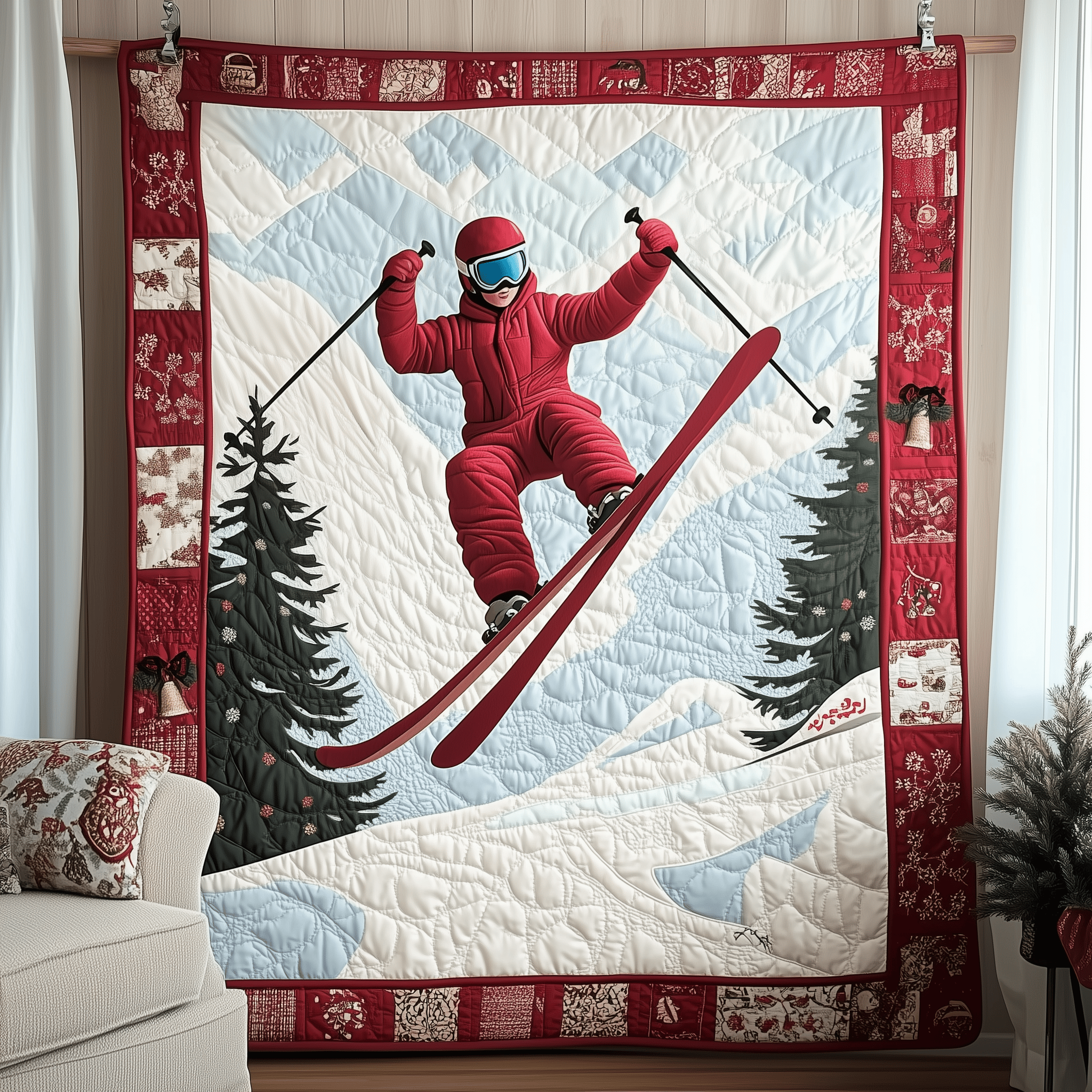 Christmas Skiing Quilted Blanket Christmas Throw Blanket Christmas Gifts For Grandparents